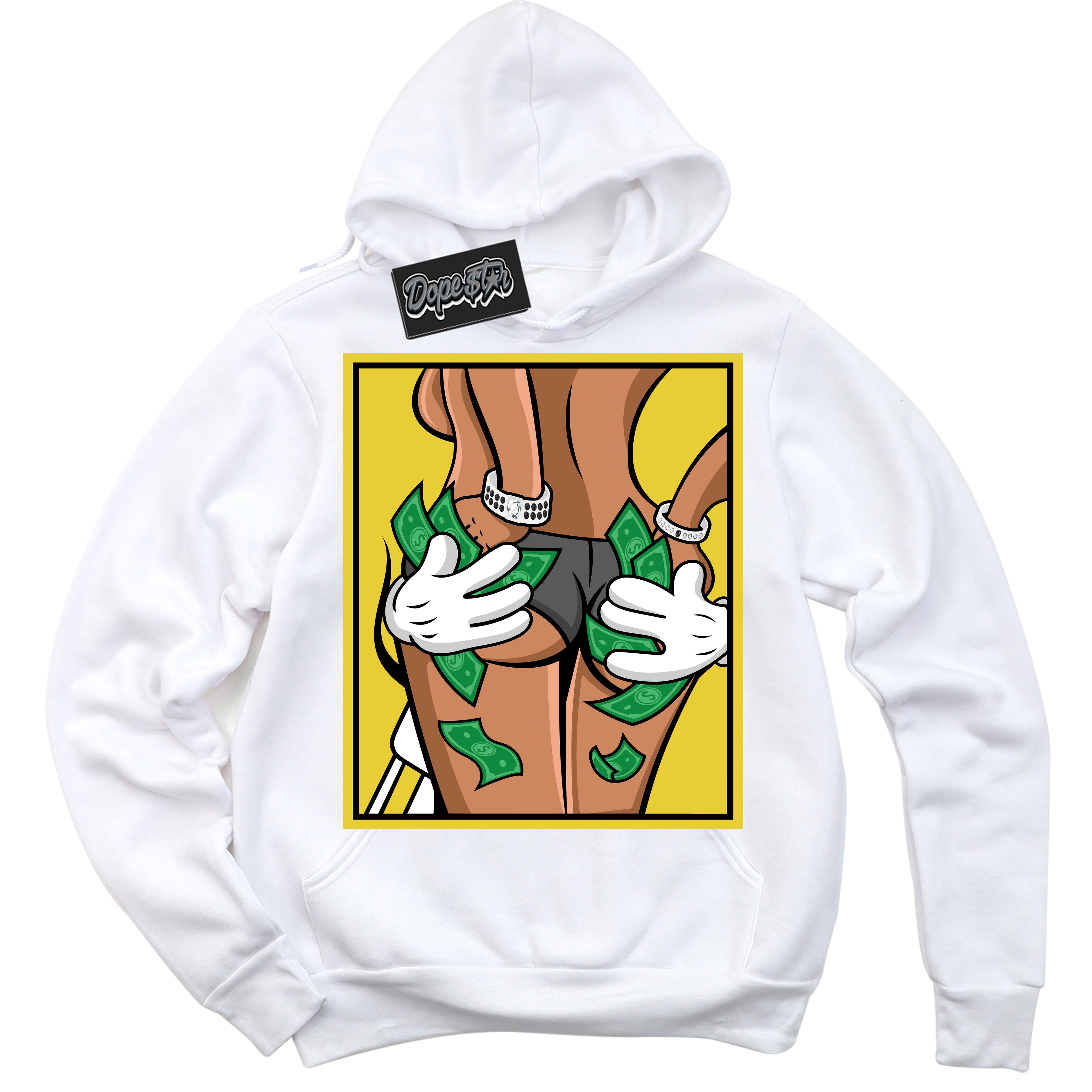 Cool White Hoodie with “ Money Hands ”  design that Perfectly Matches Vivid Sulfur 4s Jordans.
