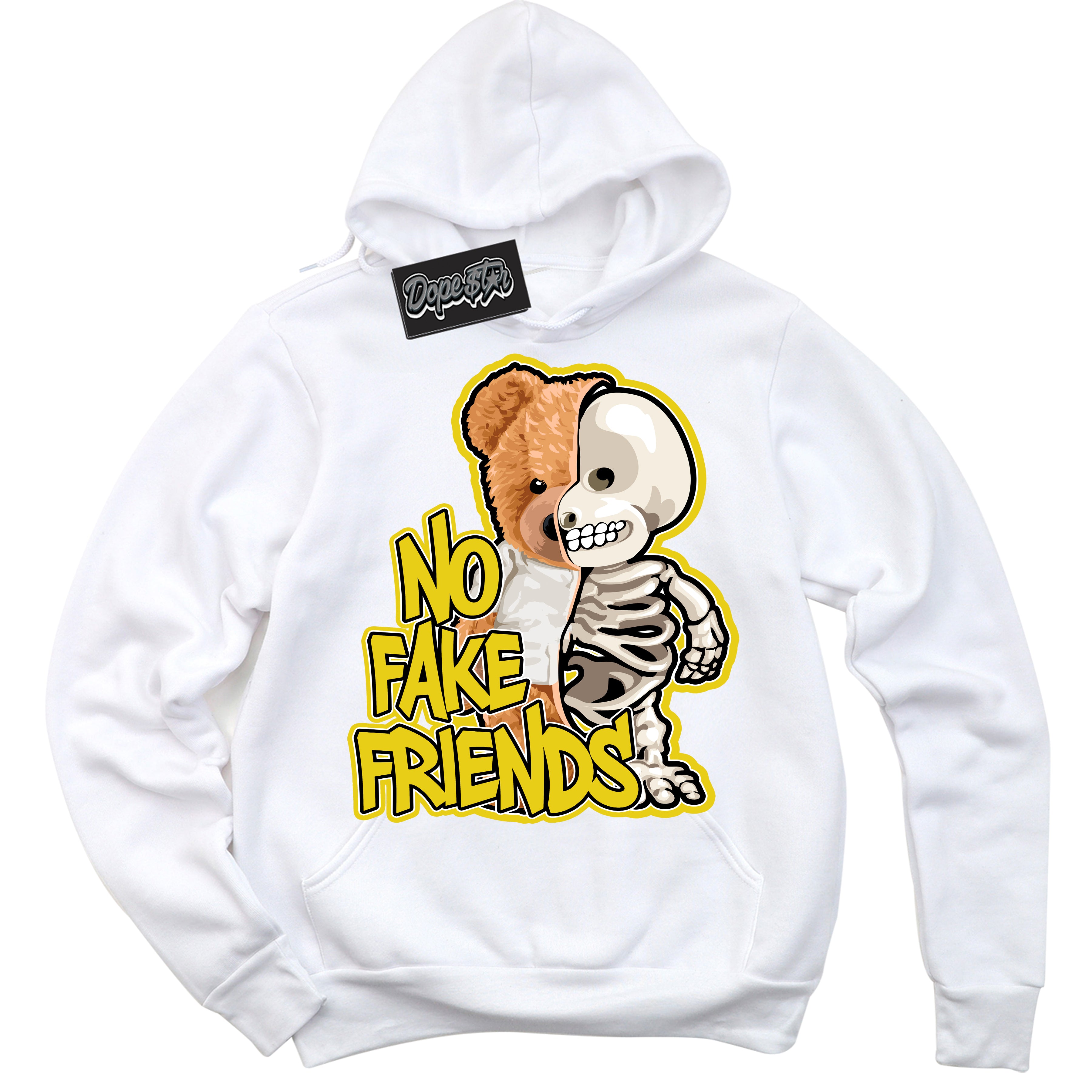 Cool White Hoodie with “ No Fake Friends ”  design that Perfectly Matches Vivid Sulfur 4s Jordans.
