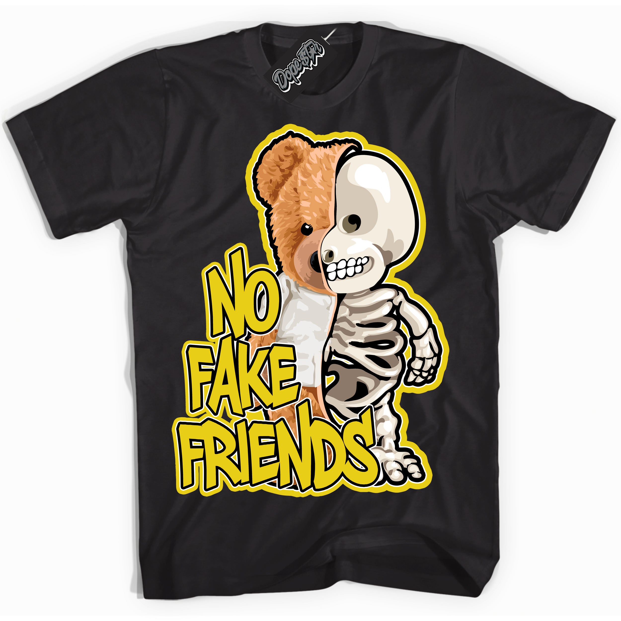 Cool Black Shirt with “ No Fake Friends” design that perfectly matches Vivid Sulfur 4s Jordans.
