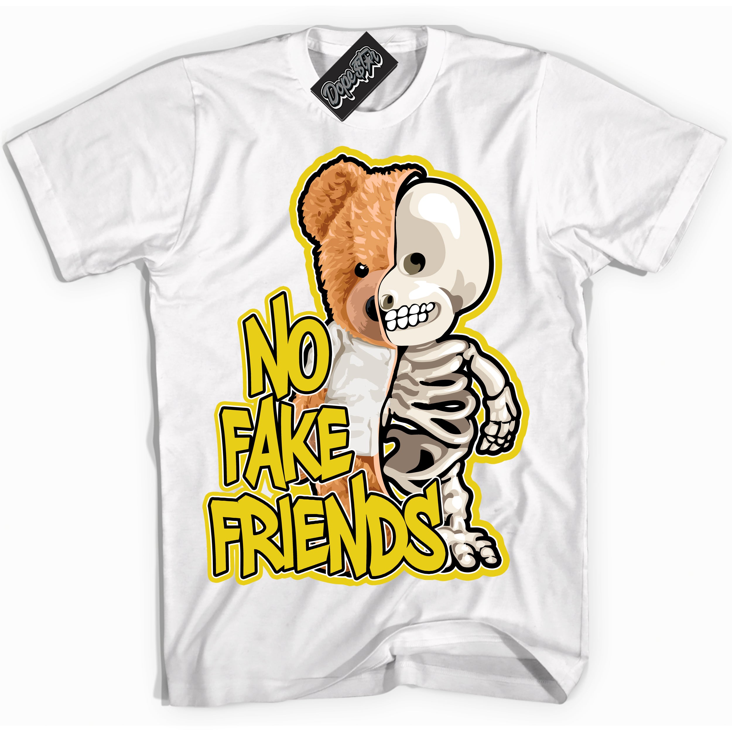 Cool White Shirt with “ No Fake Friends” design that perfectly matches Vivid Sulfur 4s Jordans.
