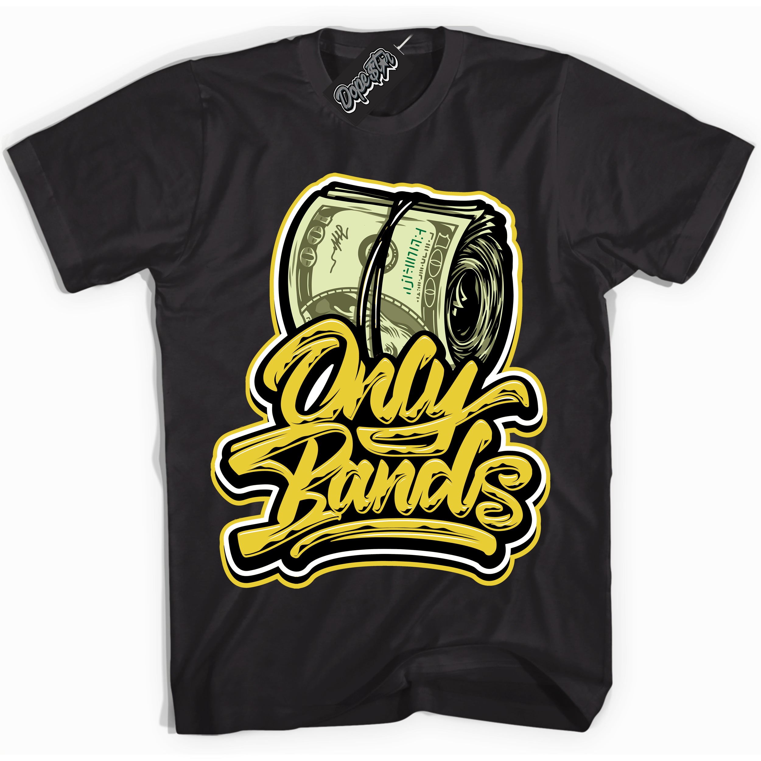 Cool Black Shirt with “ Only Bands” design that perfectly matches Vivid Sulfur 4s Jordans.
