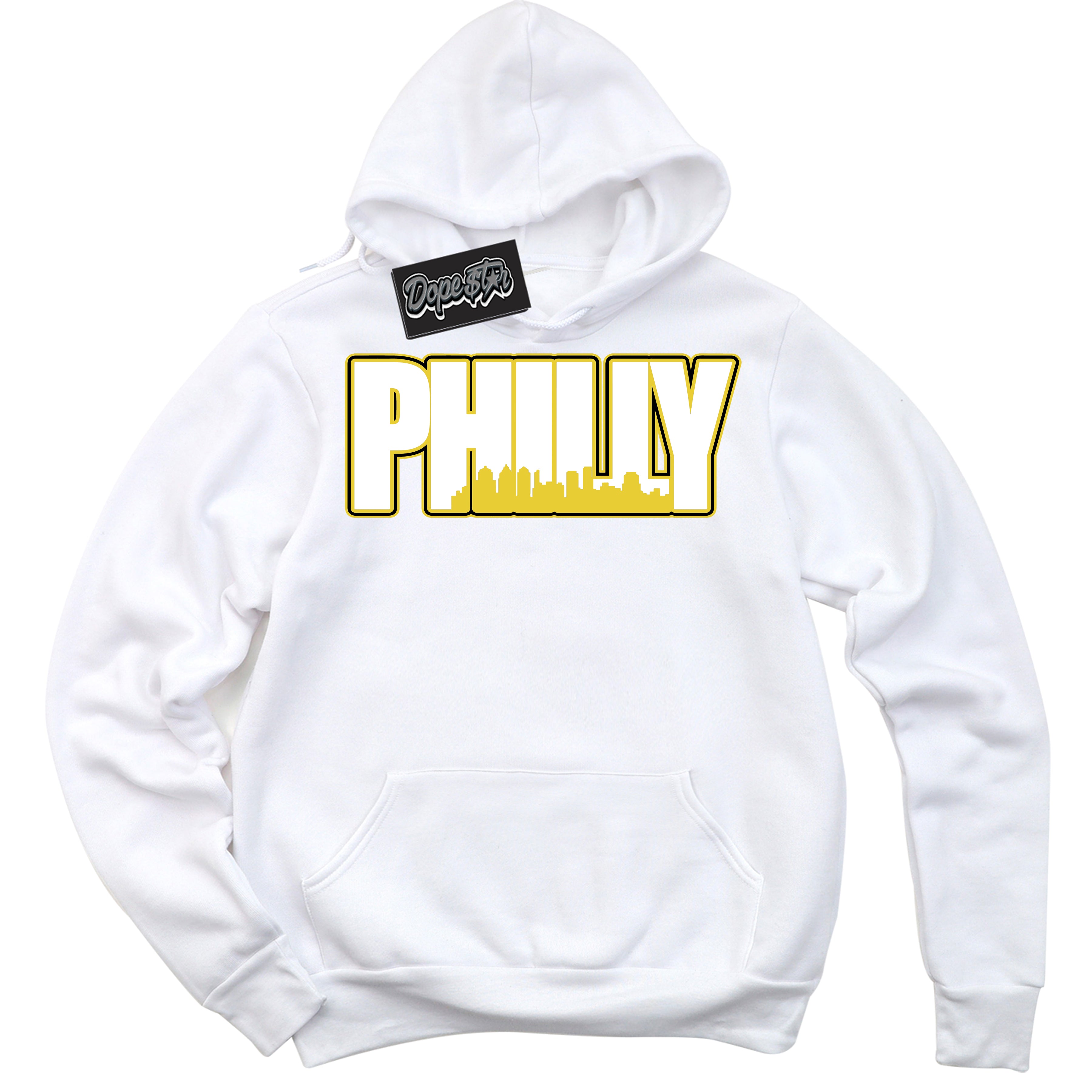 Cool White Hoodie with “ Philly ”  design that Perfectly Matches Vivid Sulfur 4s Jordans.