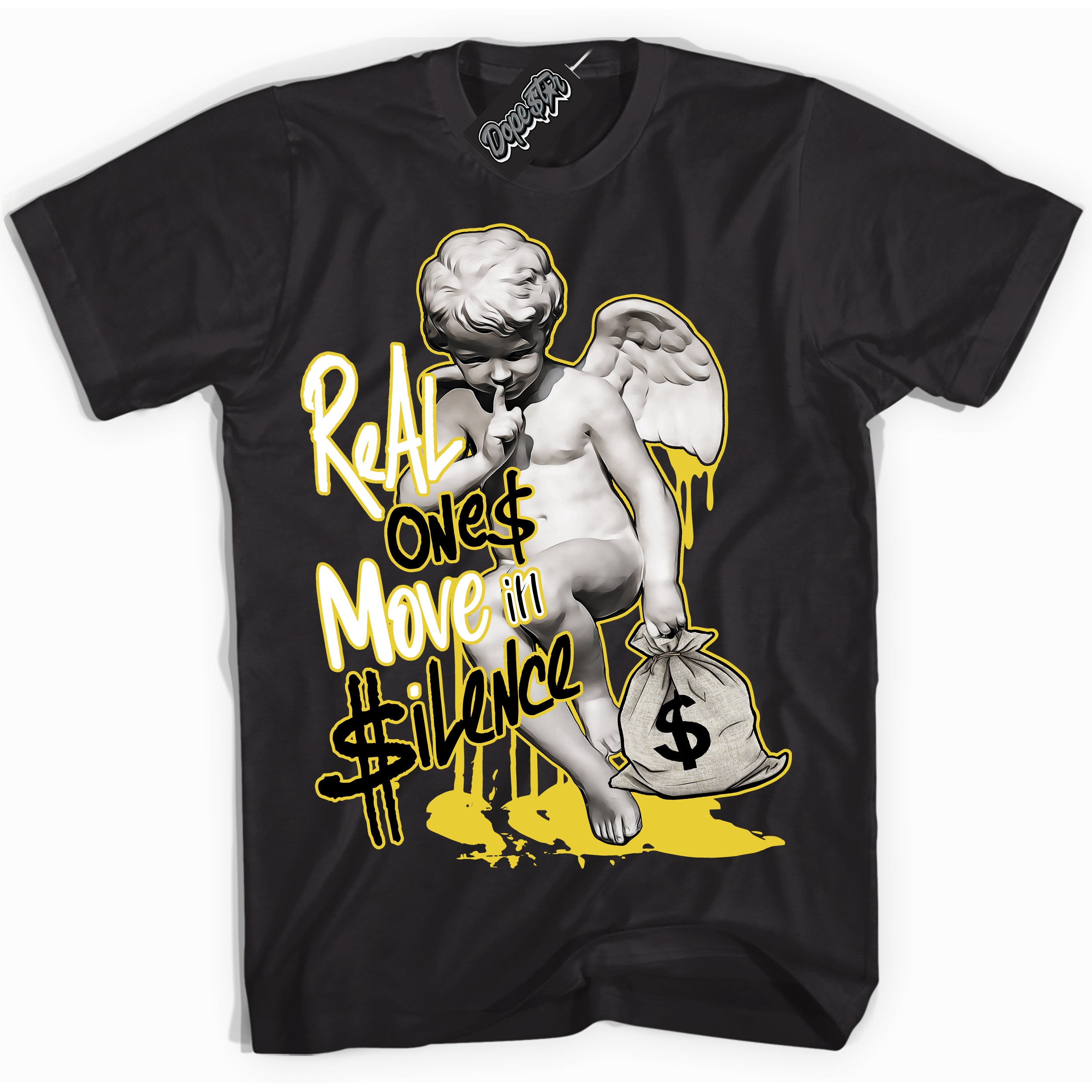 Cool Black Shirt with “ Real Ones Cherub” design that perfectly matches Vivid Sulfur 4s Jordans.
