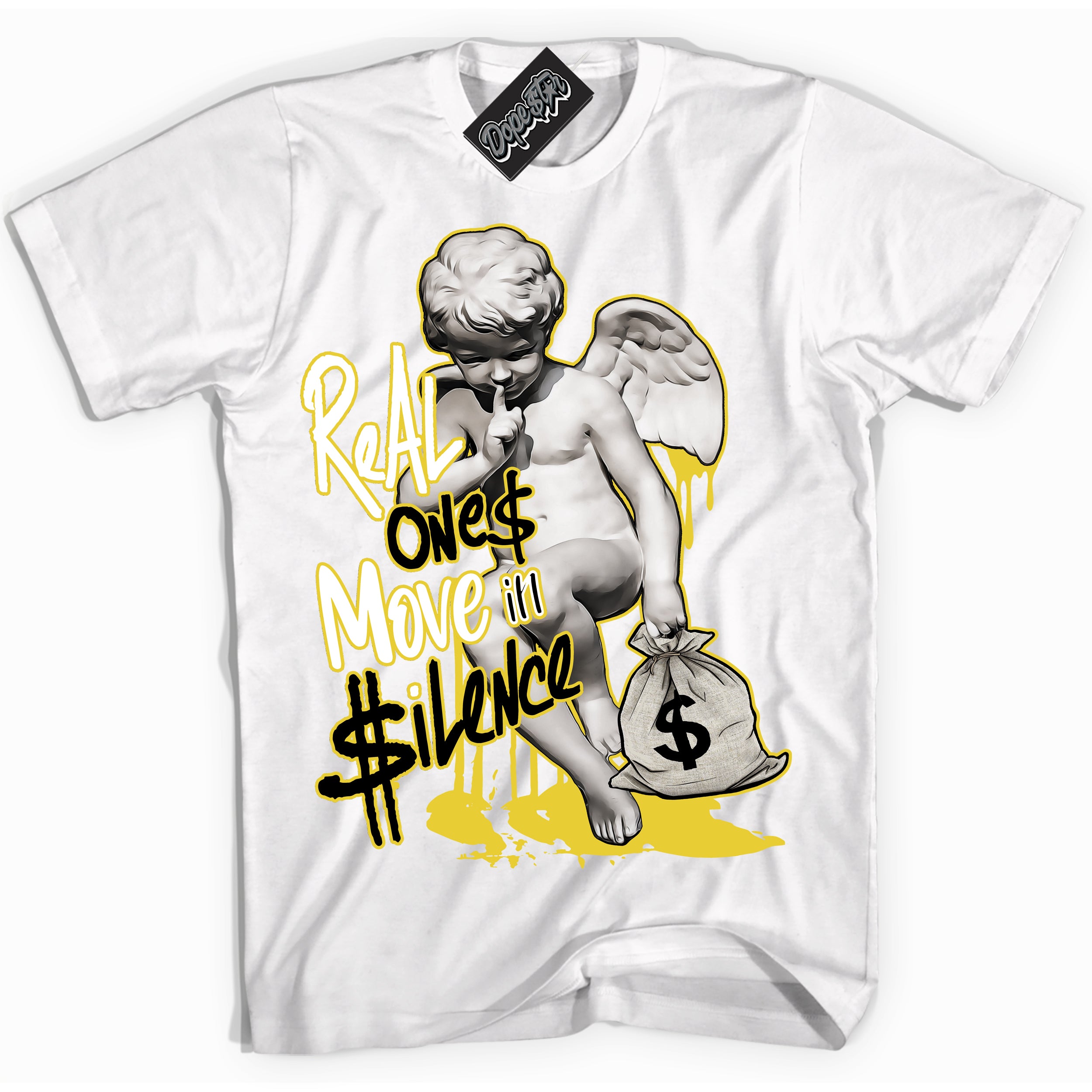 Cool White Shirt with “ Real Ones Cherub” design that perfectly matches Vivid Sulfur 4s Jordans.
