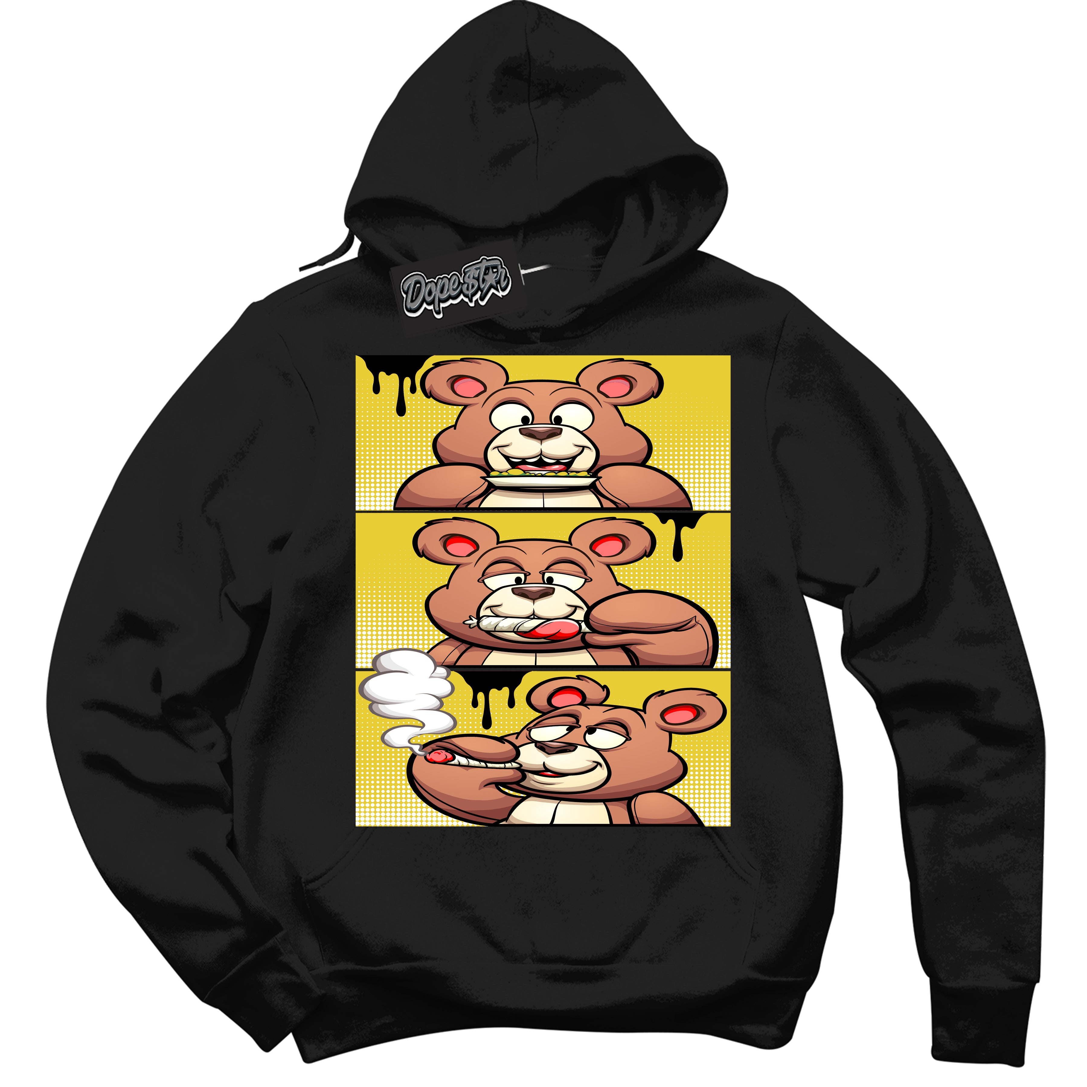 Cool Black Hoodie with “ Roll It Lick It Smoke It Bear ”  design that Perfectly Matches Vivid Sulfur 4s Jordans.
