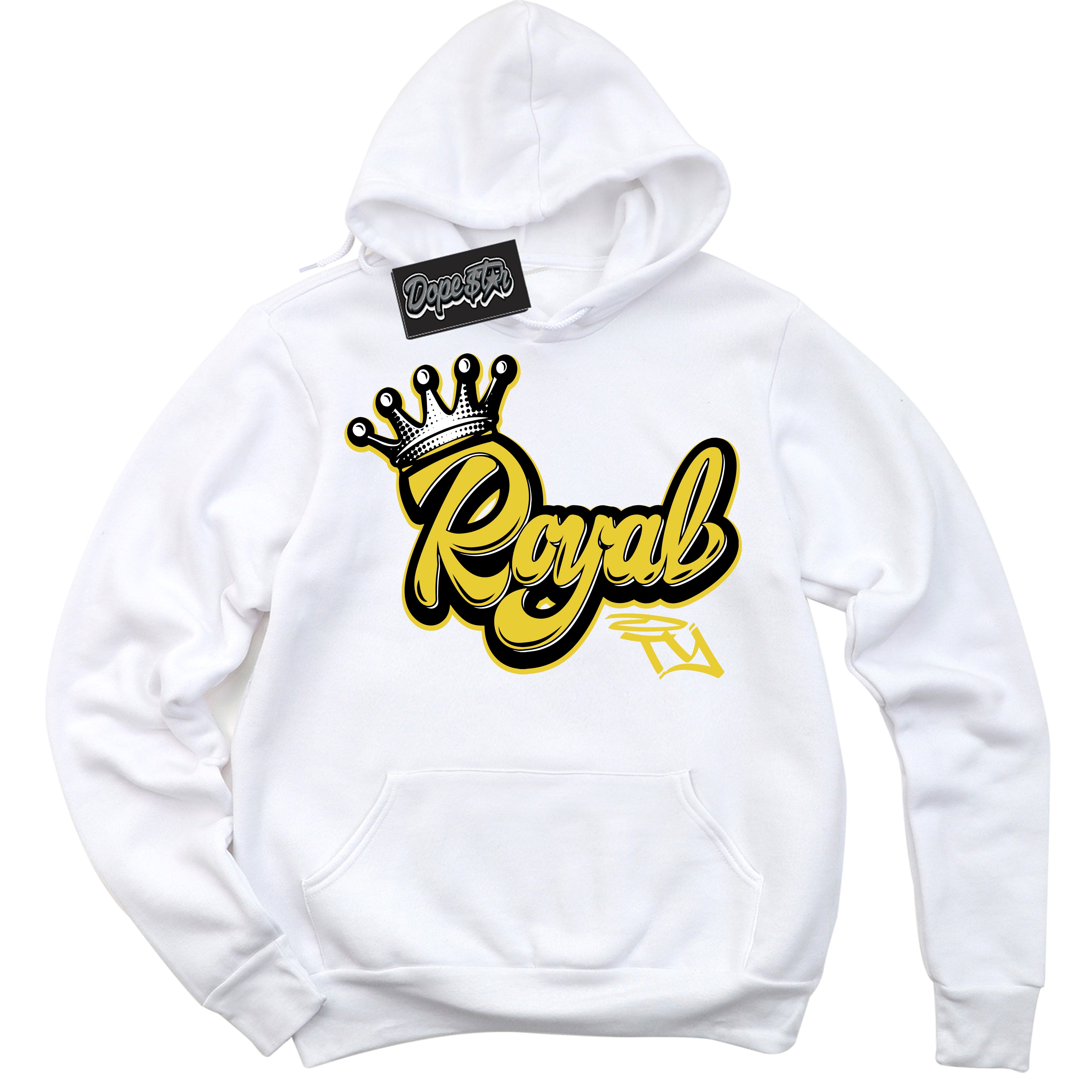 Cool White Hoodie with “ Royalty ”  design that Perfectly Matches Vivid Sulfur 4s Jordans.
