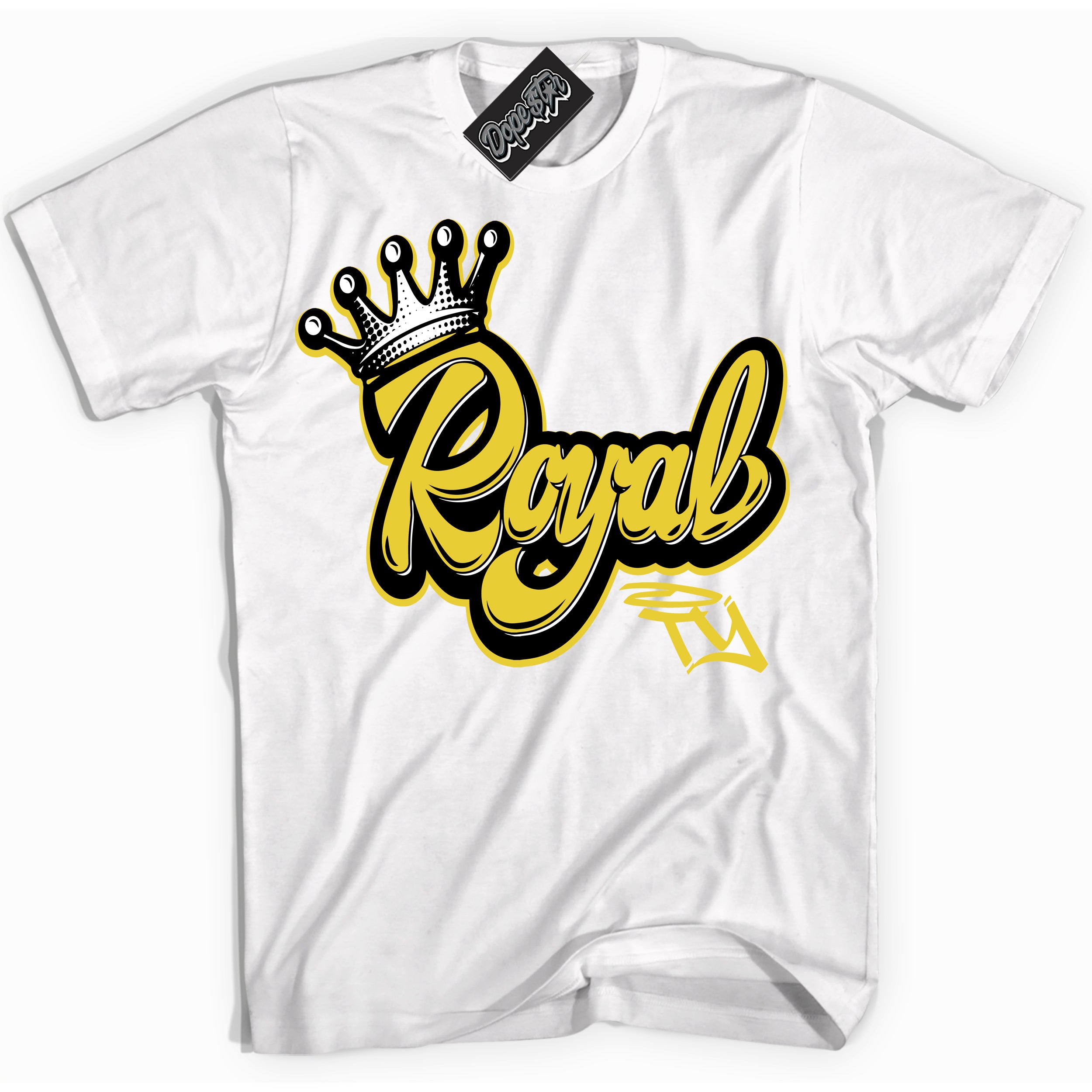 Cool White Shirt with “ Royalty” design that perfectly matches Vivid Sulfur 4s Jordans.
