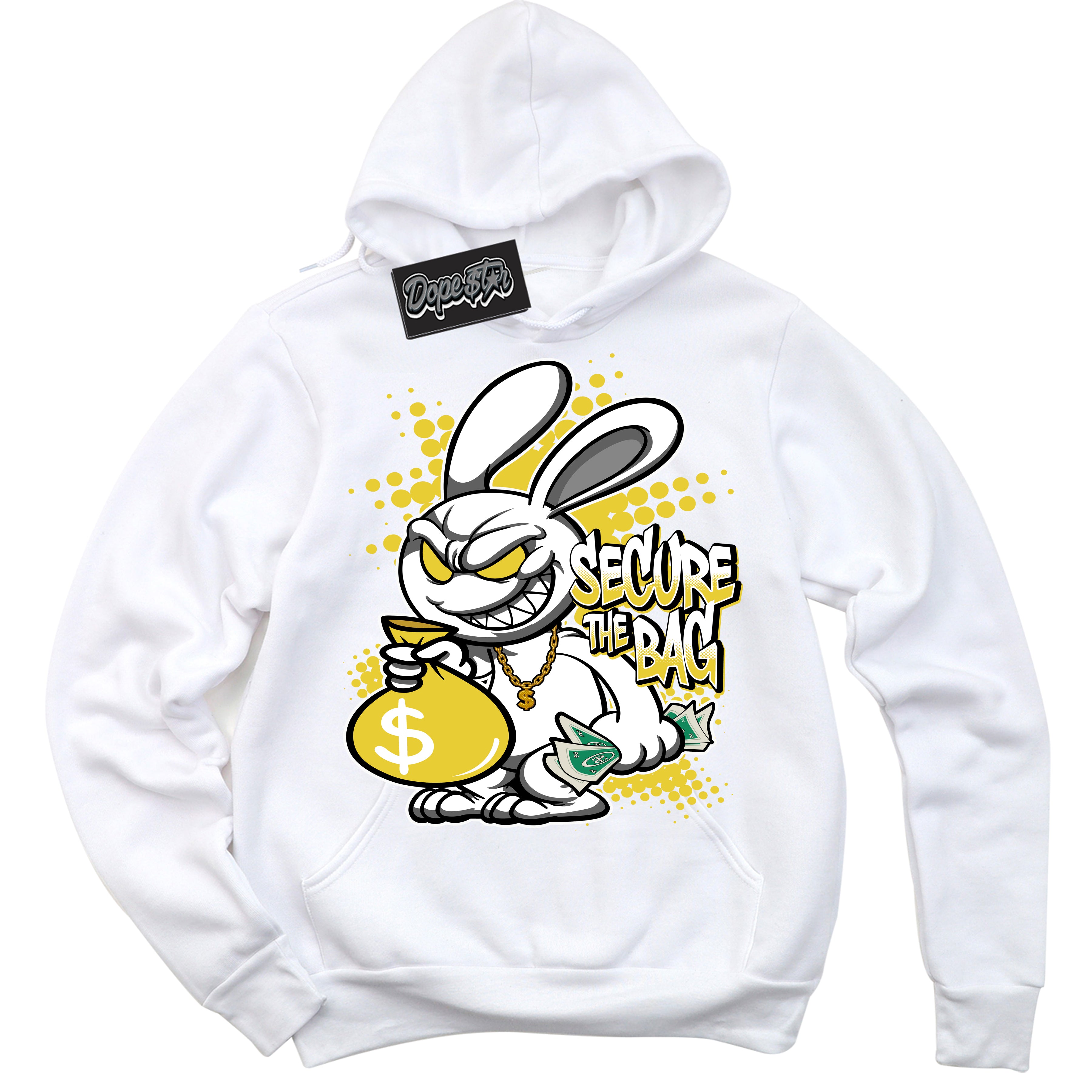 Cool White Hoodie with “ Secure The Bag ”  design that Perfectly Matches Vivid Sulfur 4s Jordans.
