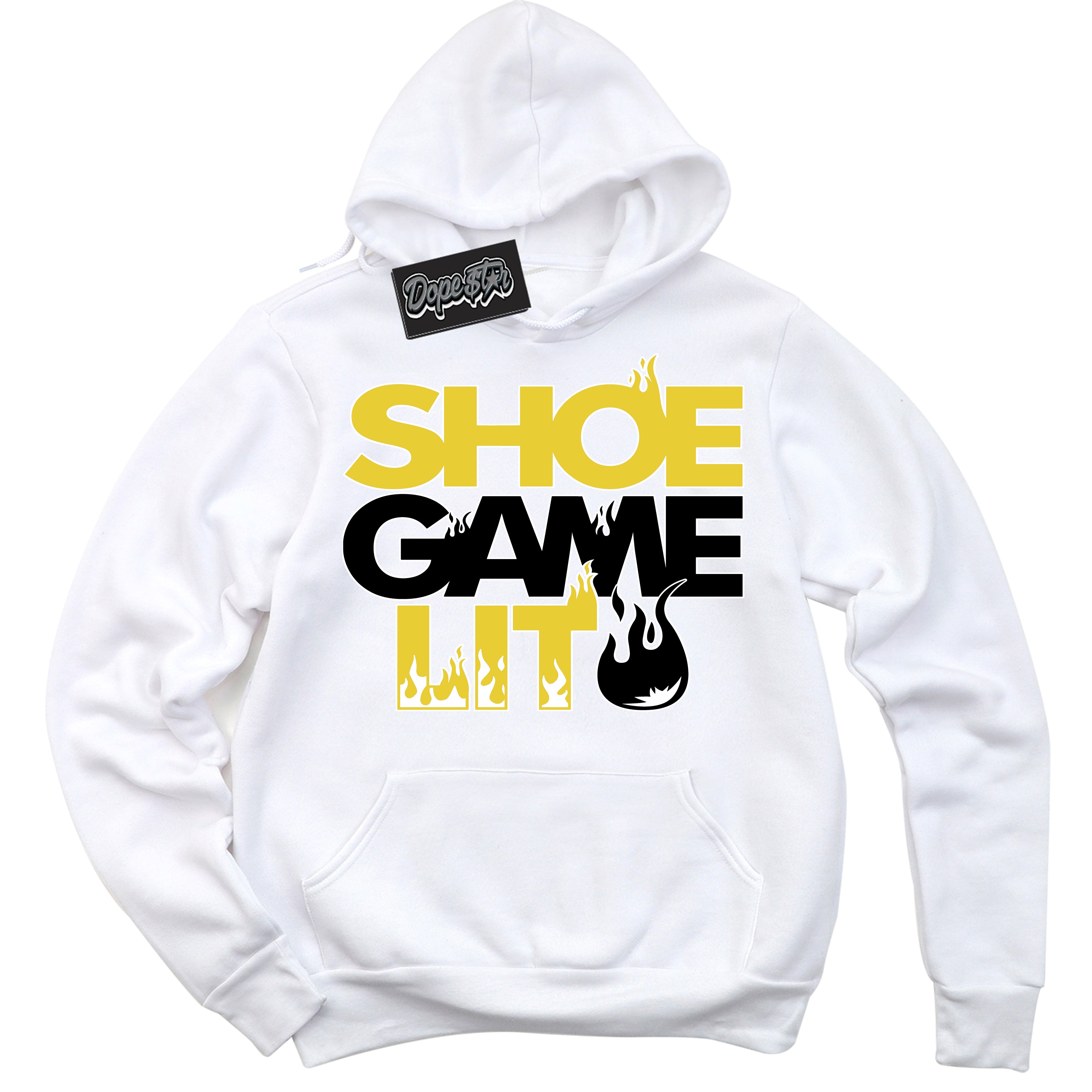 Cool White Hoodie with “ Shoe Game Lit ”  design that Perfectly Matches Vivid Sulfur 4s Jordans.
