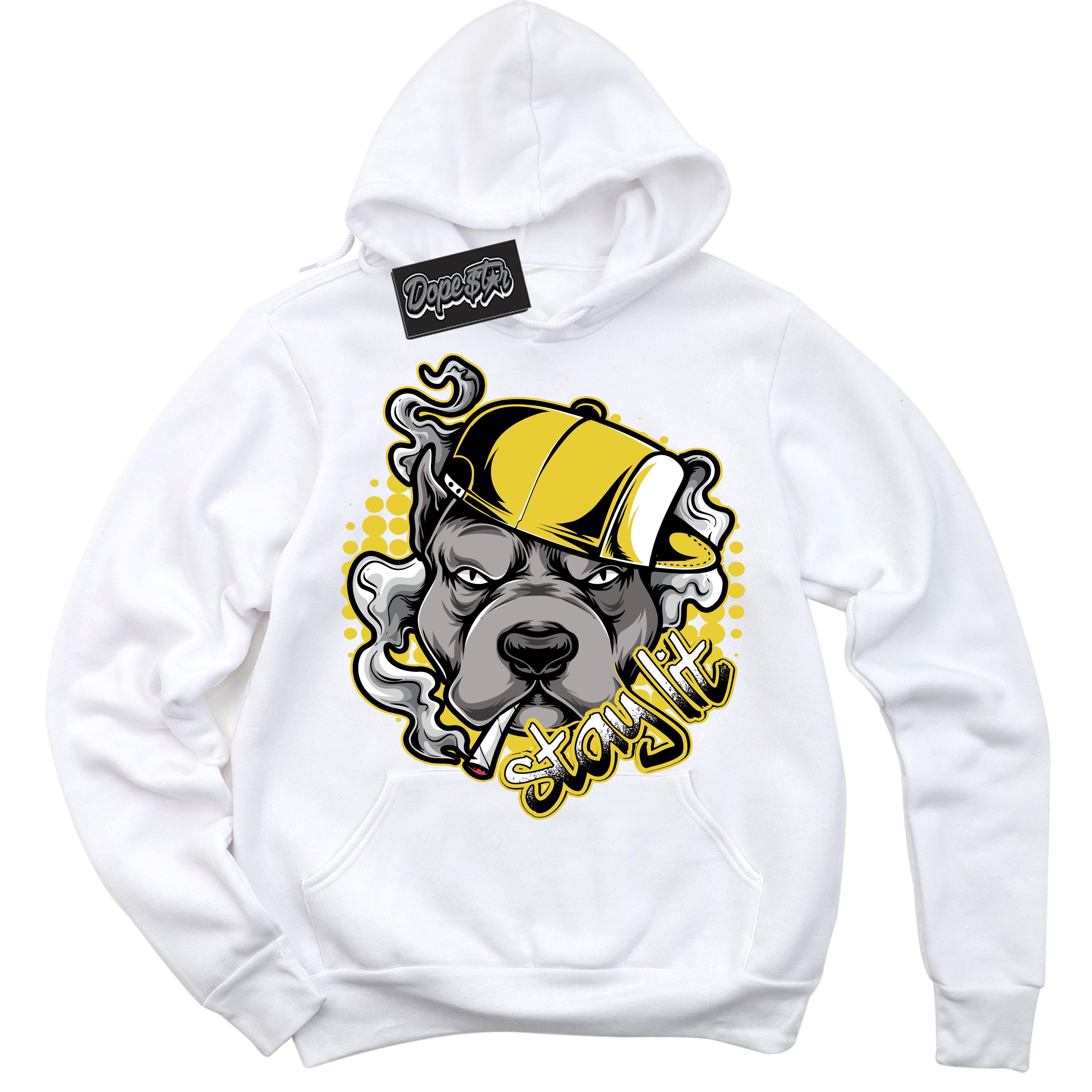 Cool White Hoodie with “ Stay Lit ”  design that Perfectly Matches Vivid Sulfur 4s Jordans.
