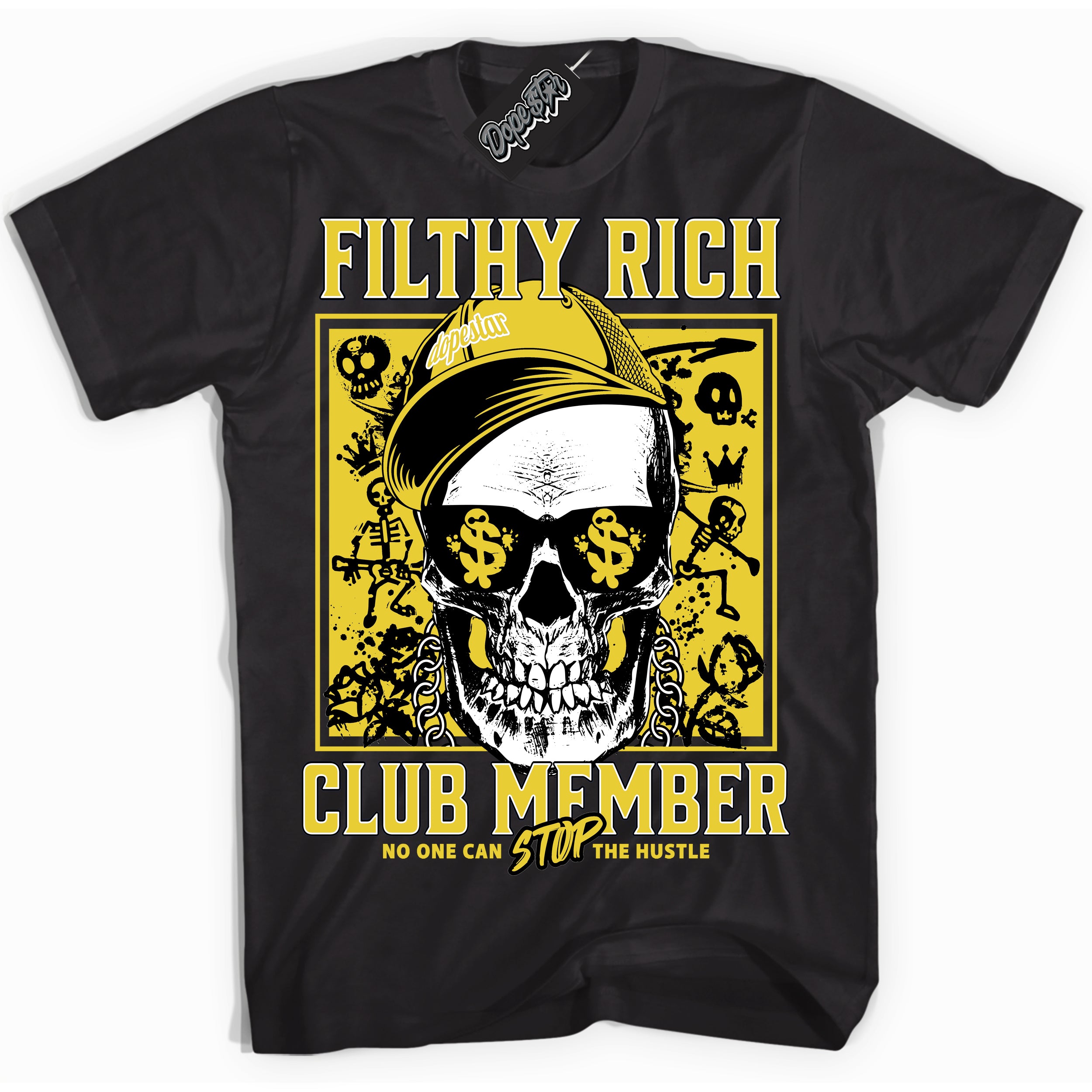 Cool Black Shirt with “ Filthy Rich” design that perfectly matches Vivid Sulfur 4s Sneakers.