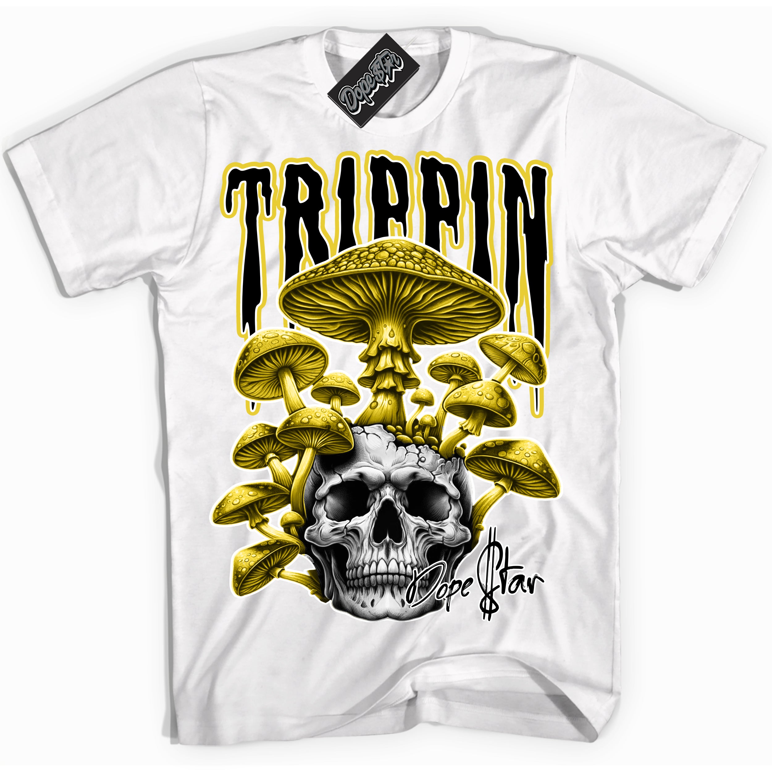 Cool White Shirt with “Trippin” design that perfectly matches the Vivid Sulfur 4s Sneakers.