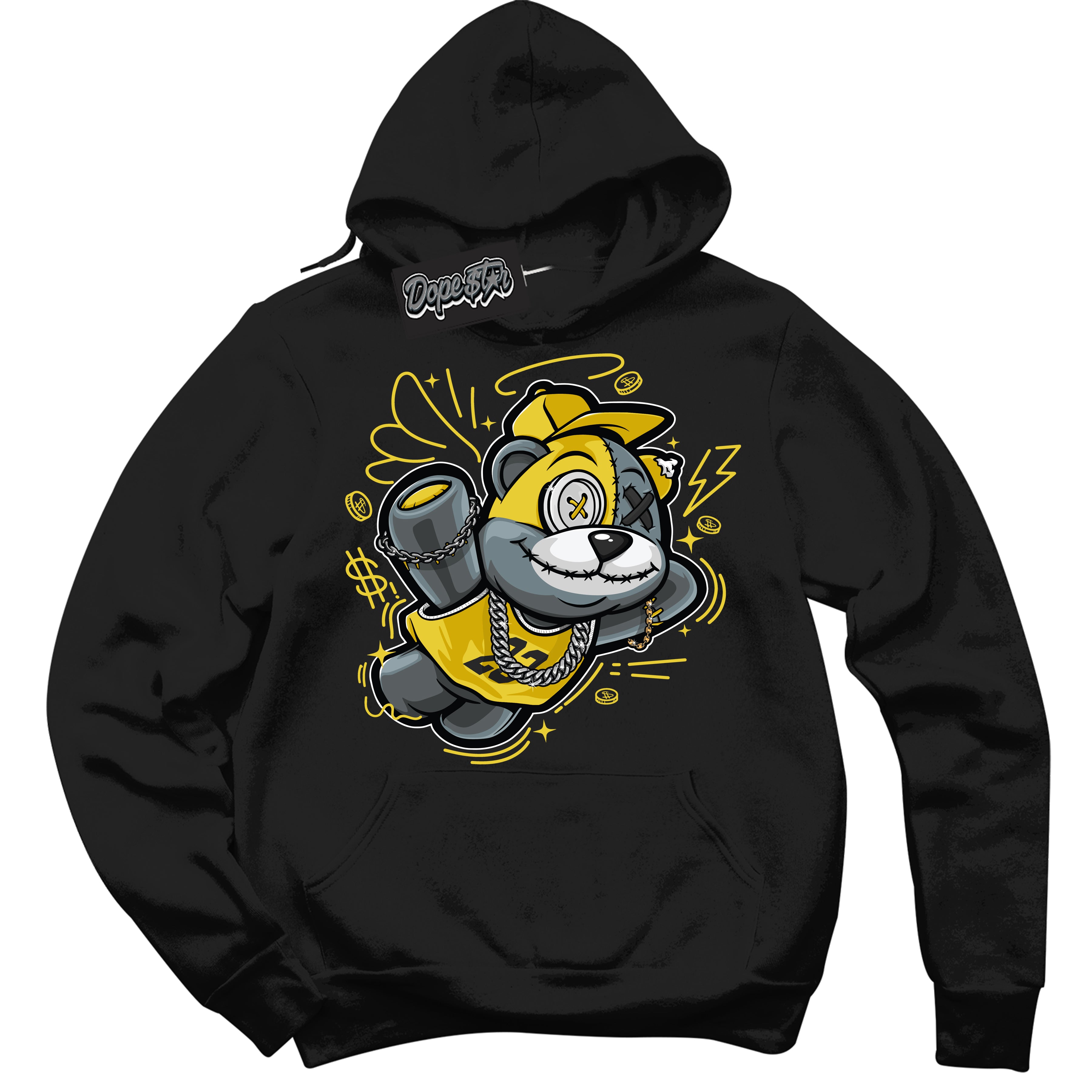 Cool Black Hoodie with “ Slam Dunk Bear ”  design that Perfectly Matches Vivid Sulfur 4s Jordans.
