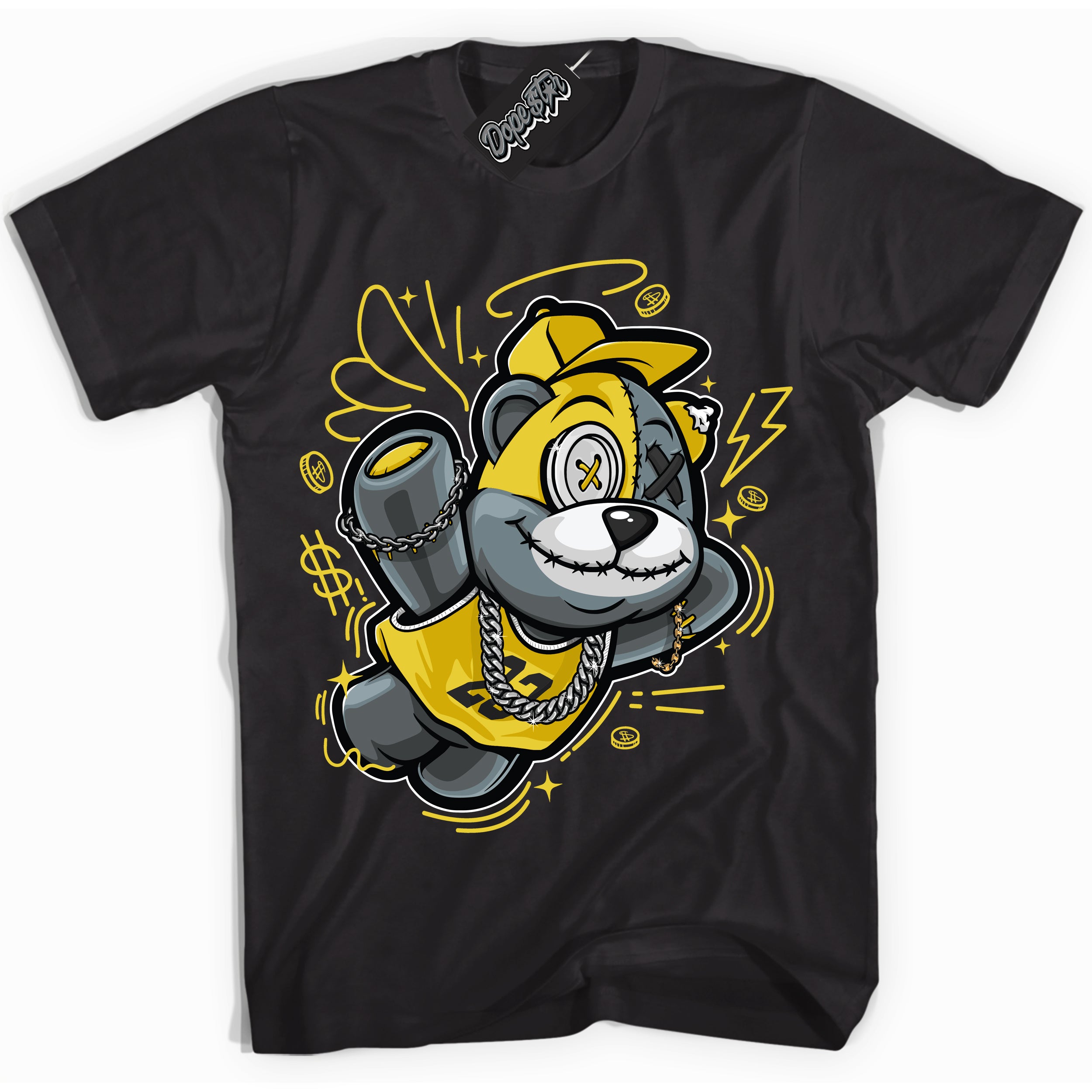 Cool Black Shirt with “ Slam Dunk Bear” design that perfectly matches Vivid Sulfur 4s Jordans.
