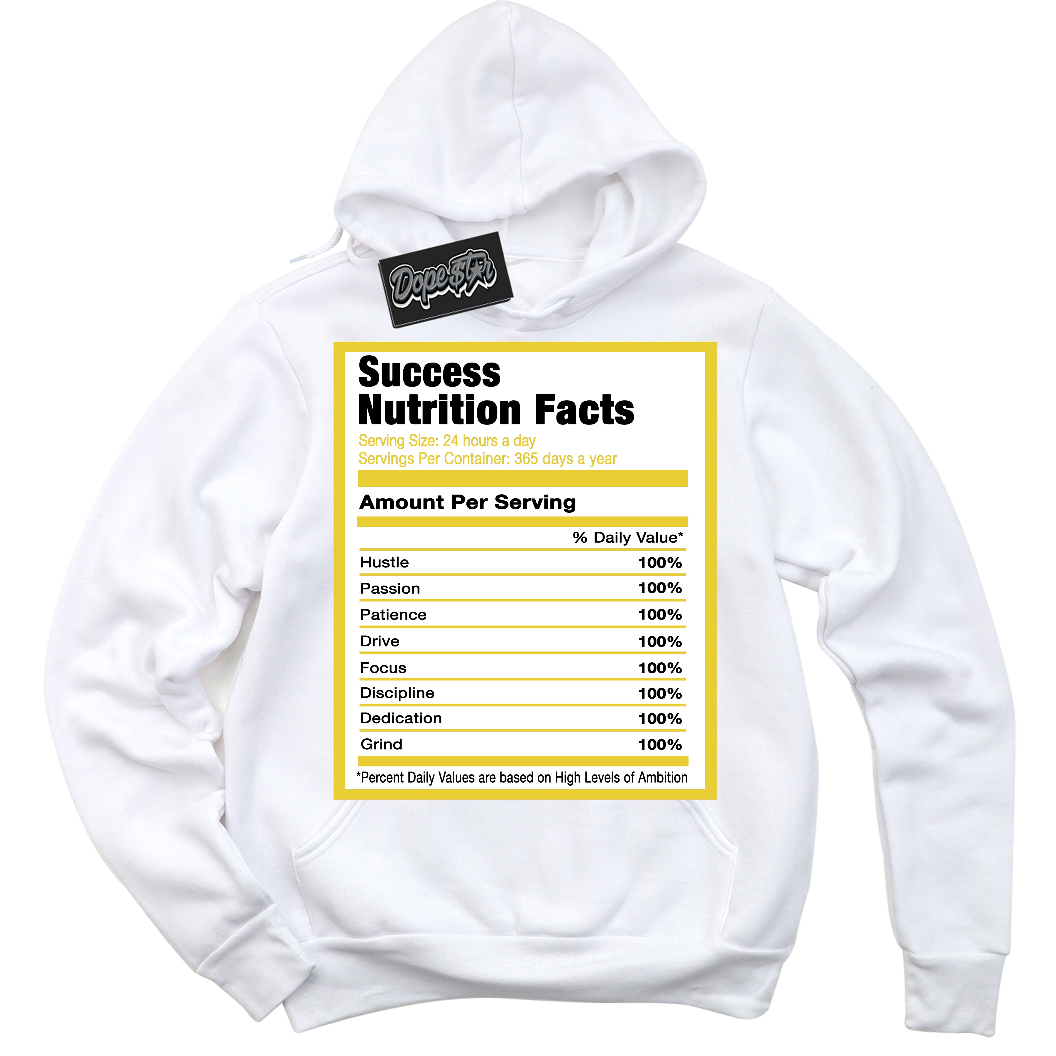 Cool White Hoodie with “ Success Nutrition ”  design that Perfectly Matches Vivid Sulfur 4s Jordans.
