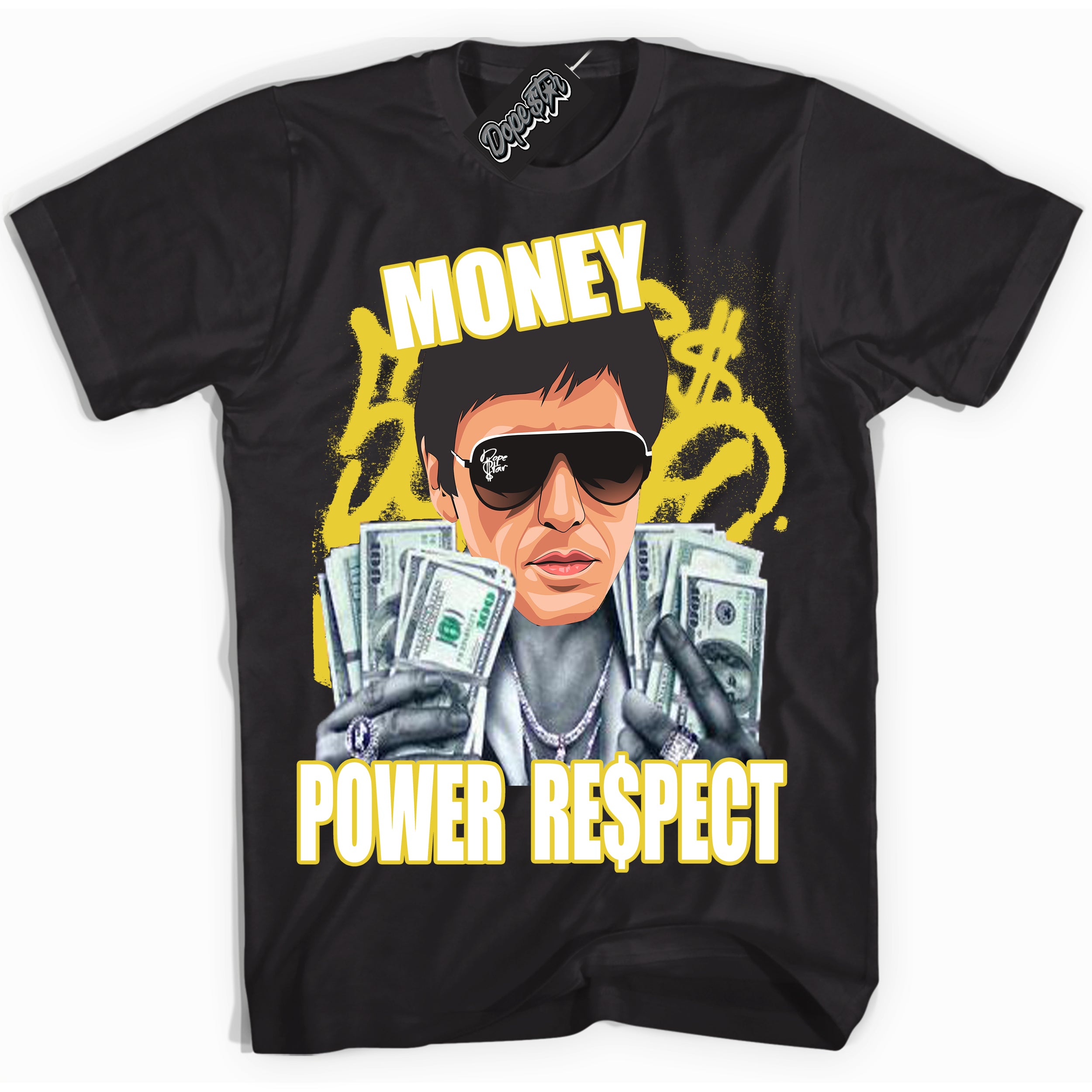 Cool Black Shirt with “ Tony Montana” design that perfectly matches Vivid Sulfur 4s Jordans.
