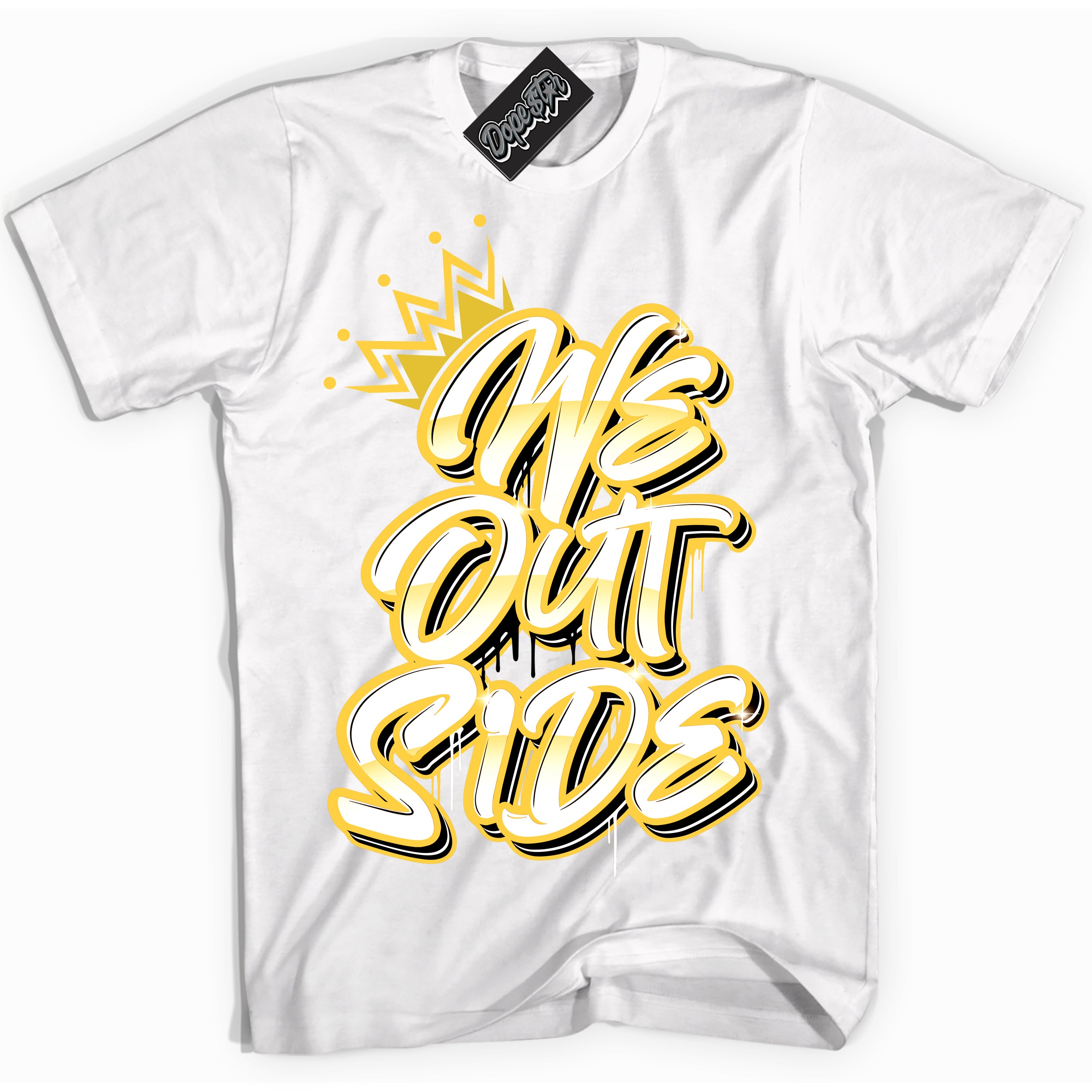 Cool White Shirt with “ We Outside” design that perfectly matches Vivid Sulfur 4s Jordans.
