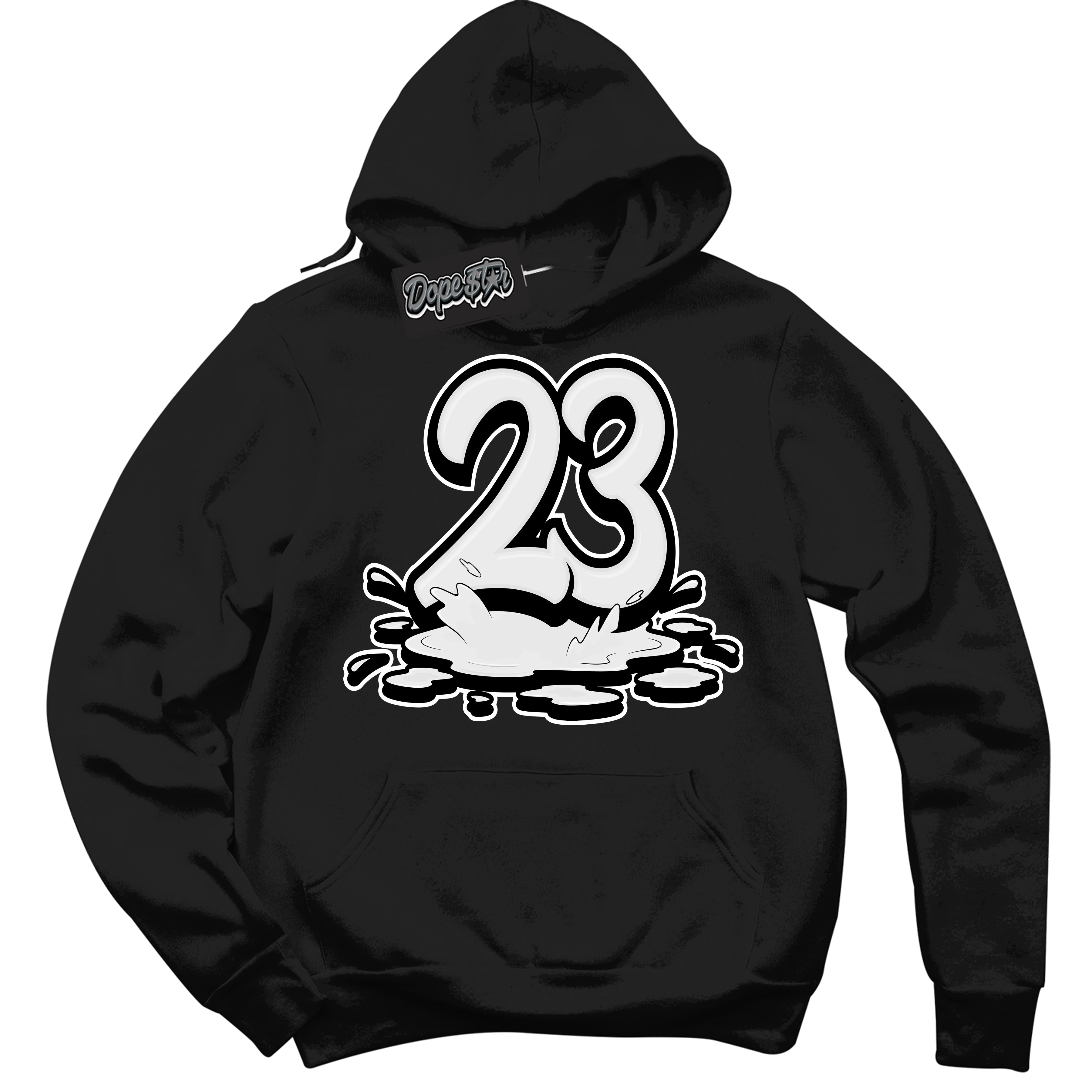 Cool Black Hoodie with “23 Melting” design that Perfectly Matches White Thunder 4s Jordans.