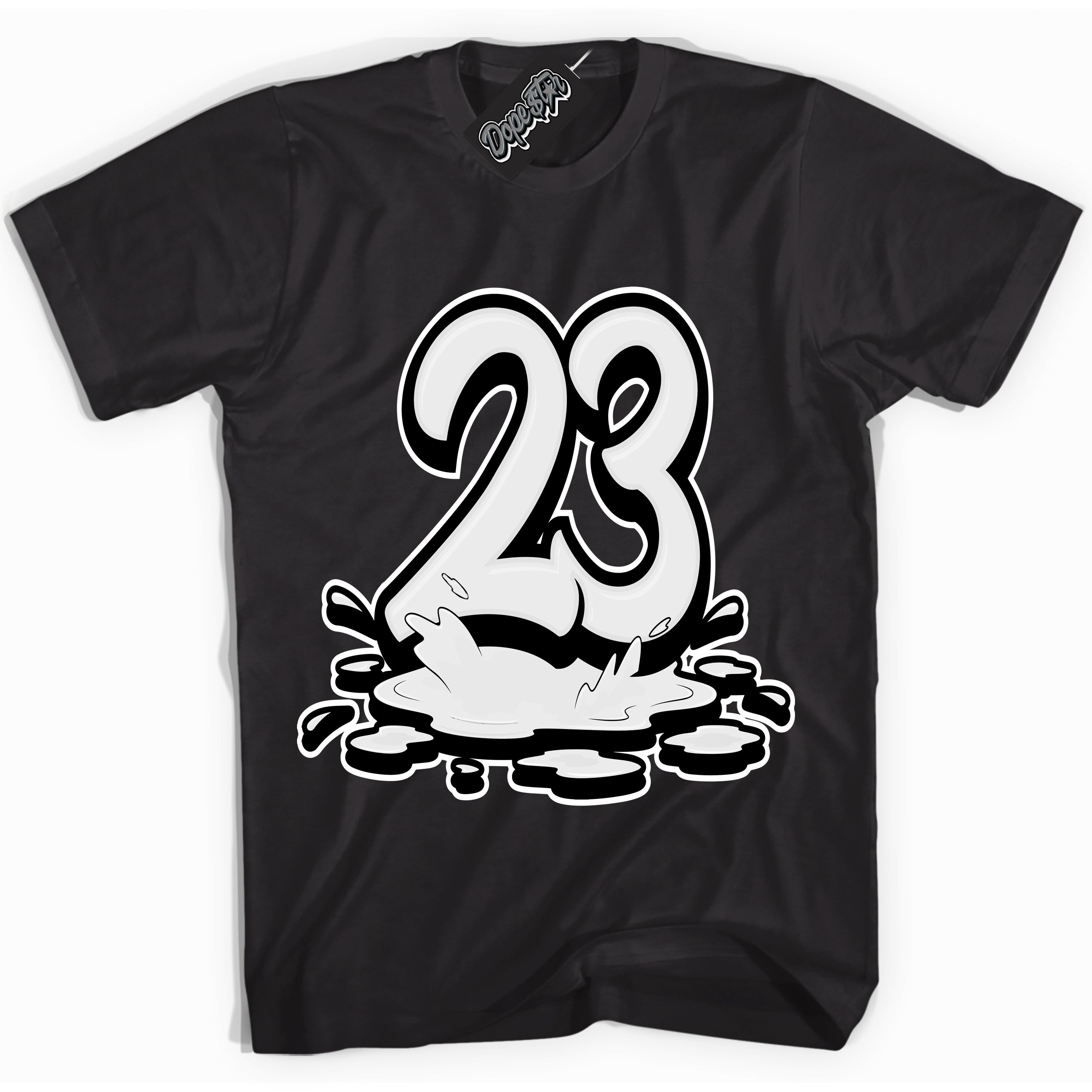 Cool Black Shirt with “23 Melting” design that perfectly matches the White Thunder 4s Jordans.