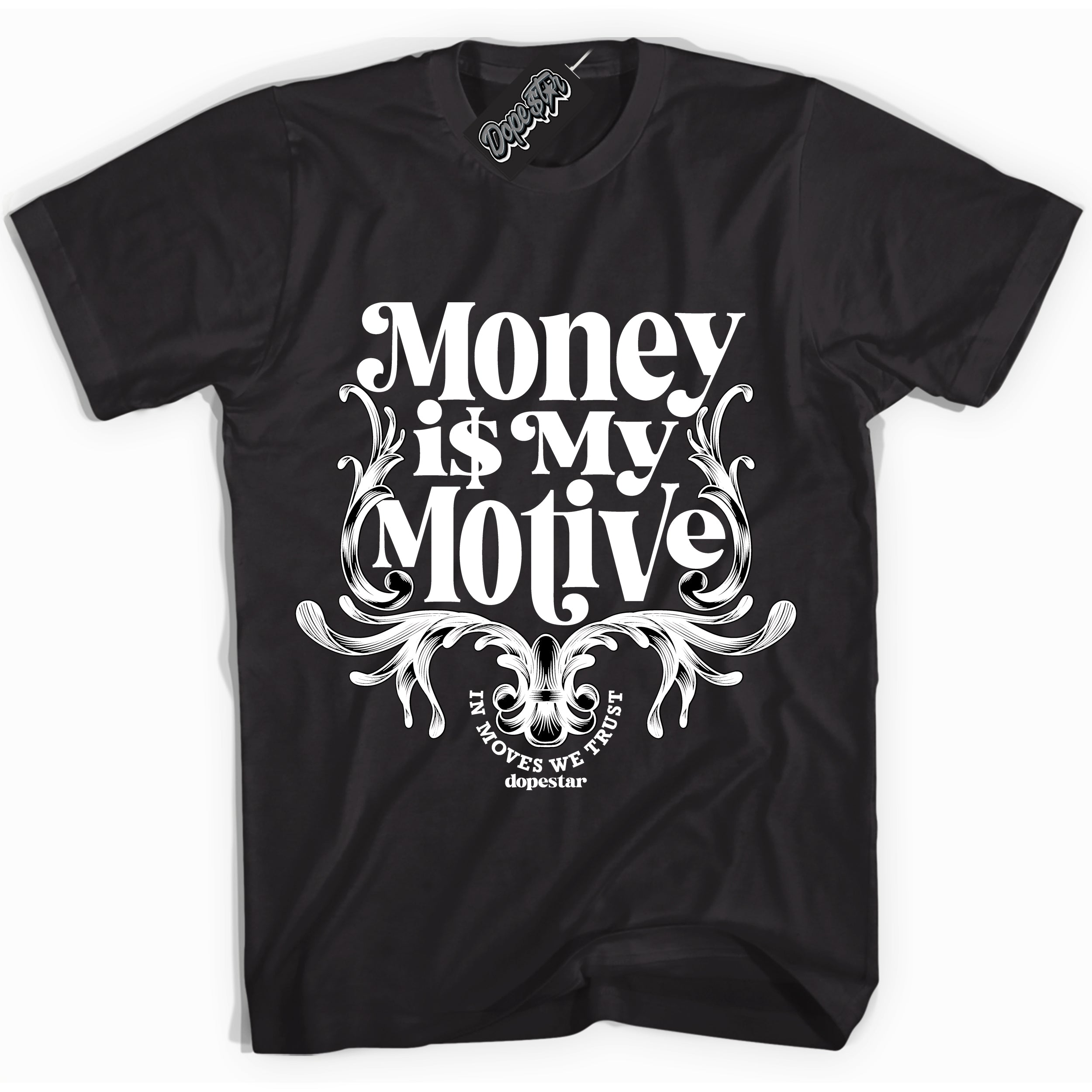 Cool Black Shirt with “Money Is My Motive” design that perfectly matches the White Thunder 4s Sneakers.