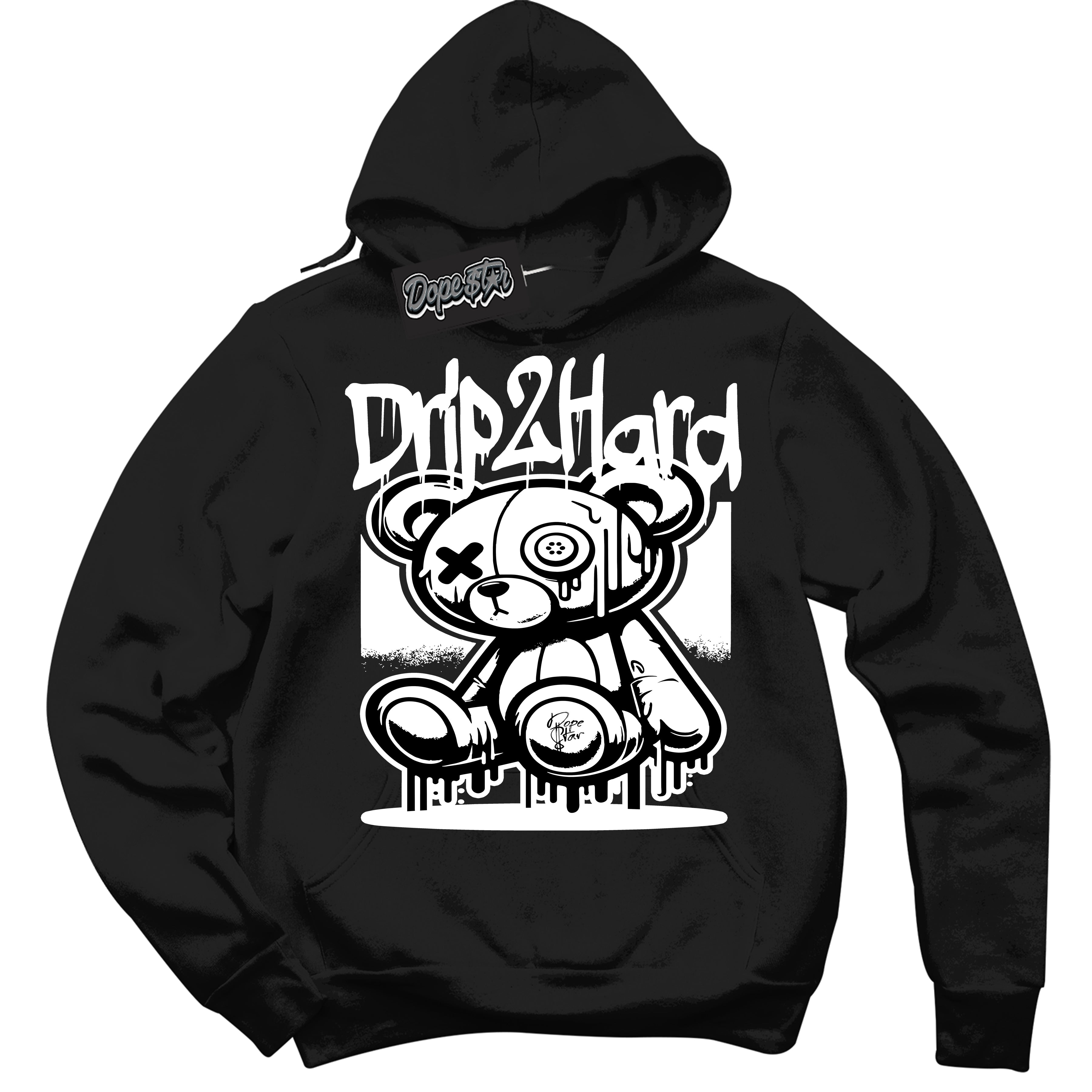 Cool Black Hoodie with “Drip 2 Hard” design that Perfectly Matches White Thunder 4s Jordans.