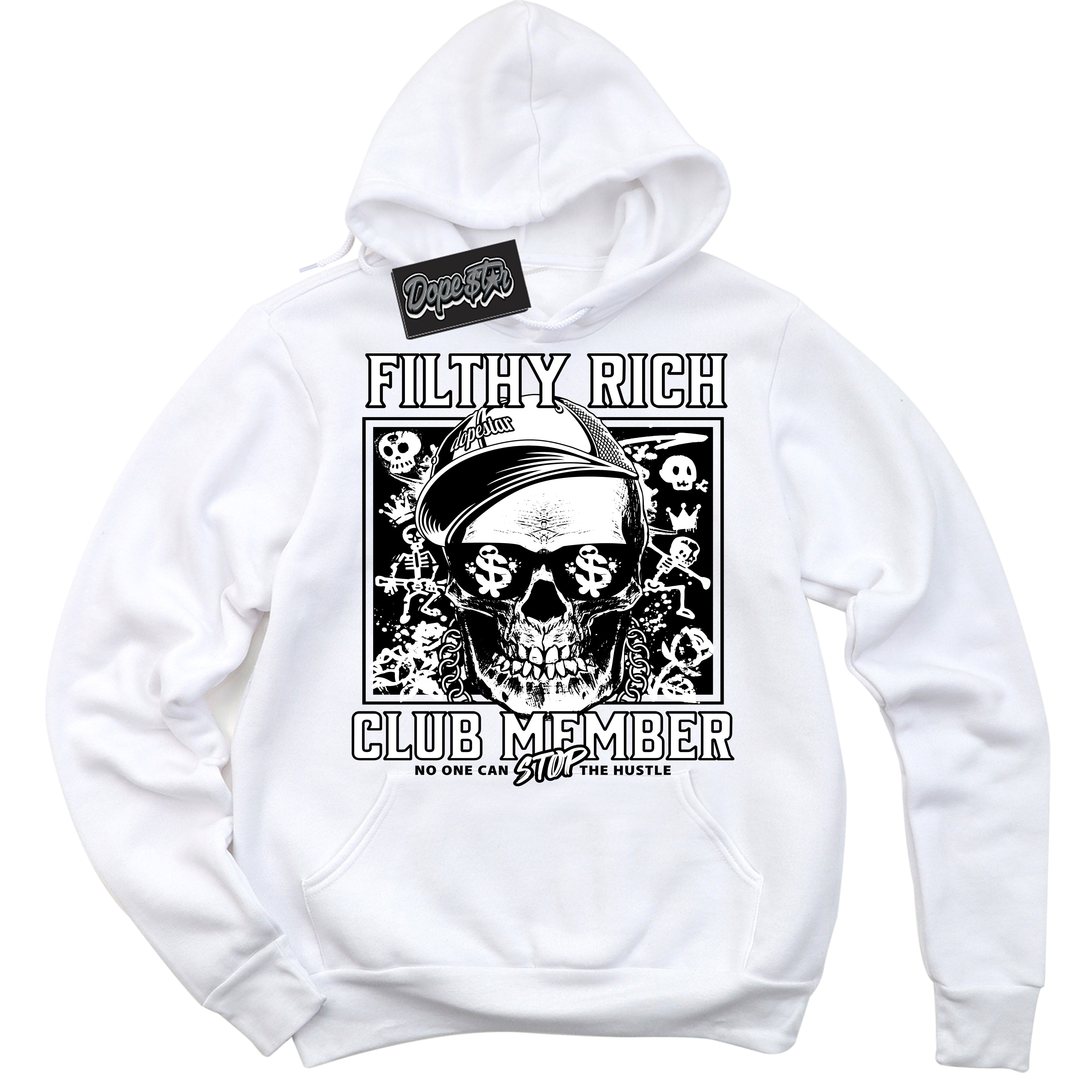 Cool White Hoodie with “Filthy Rich” design that Perfectly Matches White Thunder 4s Jordans.