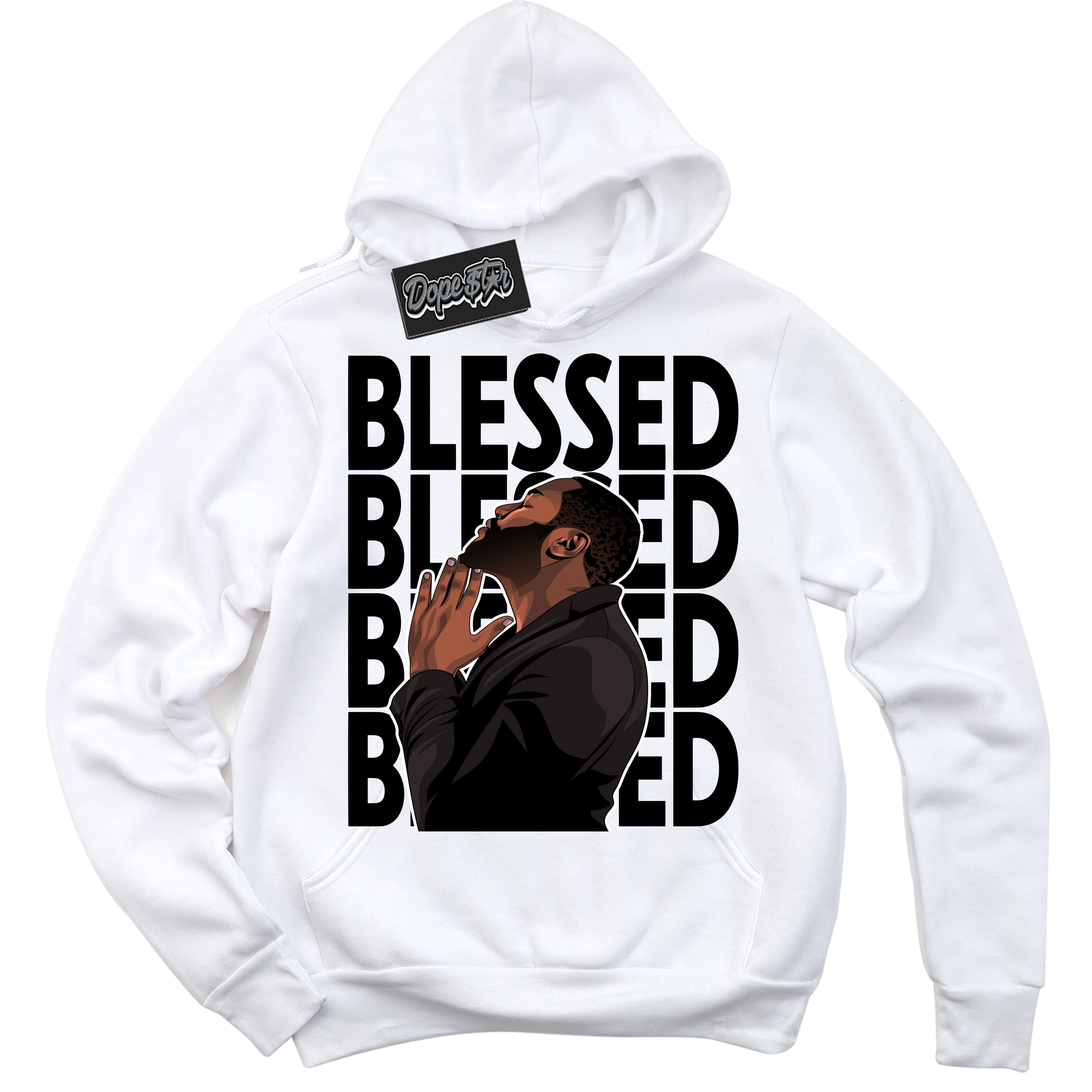 Cool White Hoodie with “God Blessed” design that Perfectly Matches White Thunder 4s Jordans.