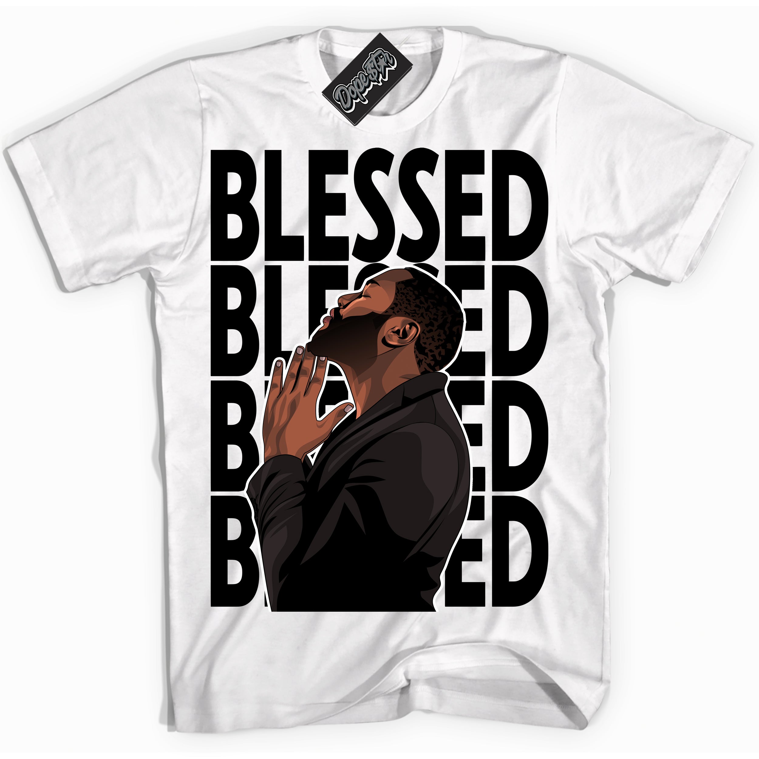 Cool White Shirt with “God Blessed” design that perfectly matches the White Thunder 4s Jordans.