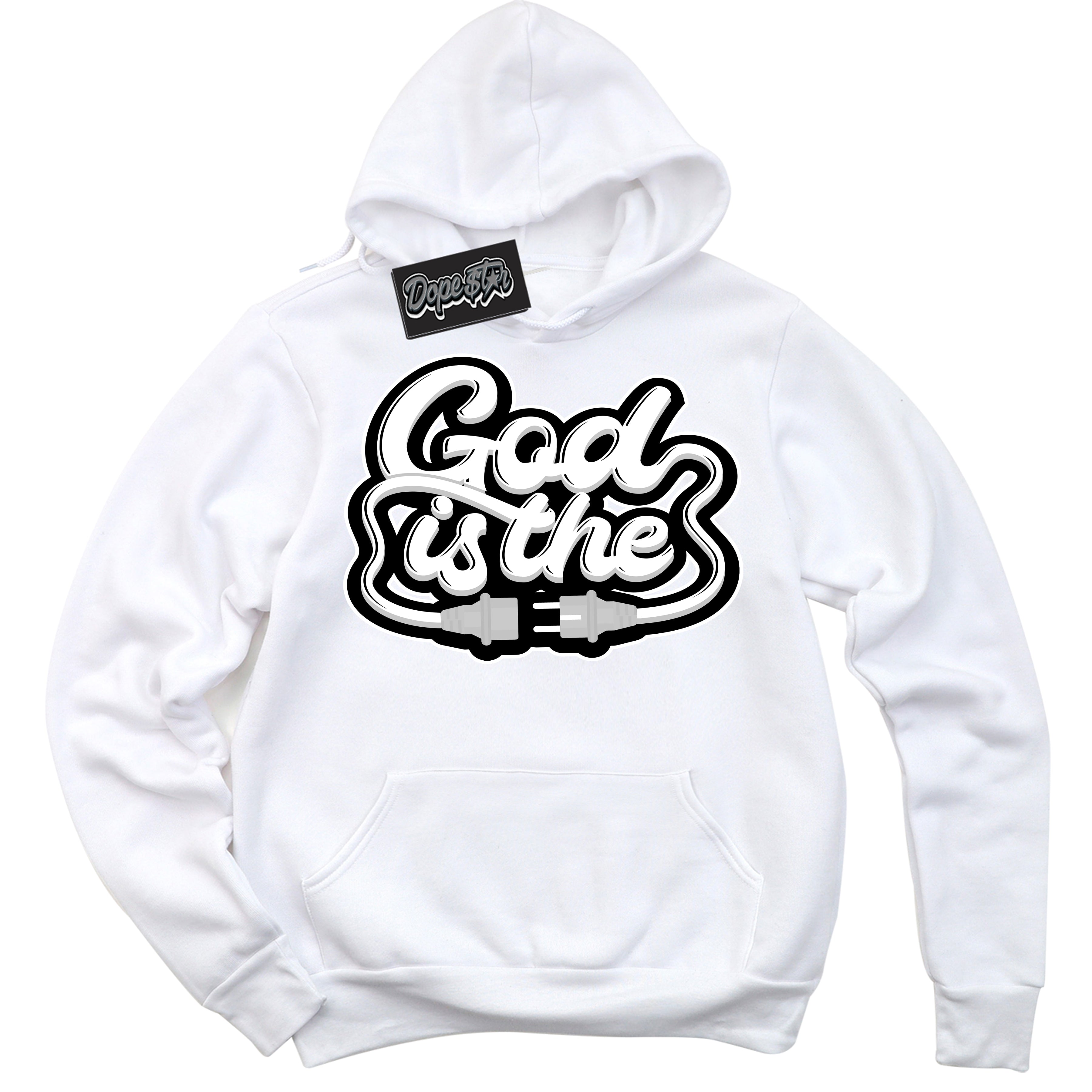 Cool White Hoodie with “God Is The” design that Perfectly Matches White Thunder 4s Jordans.