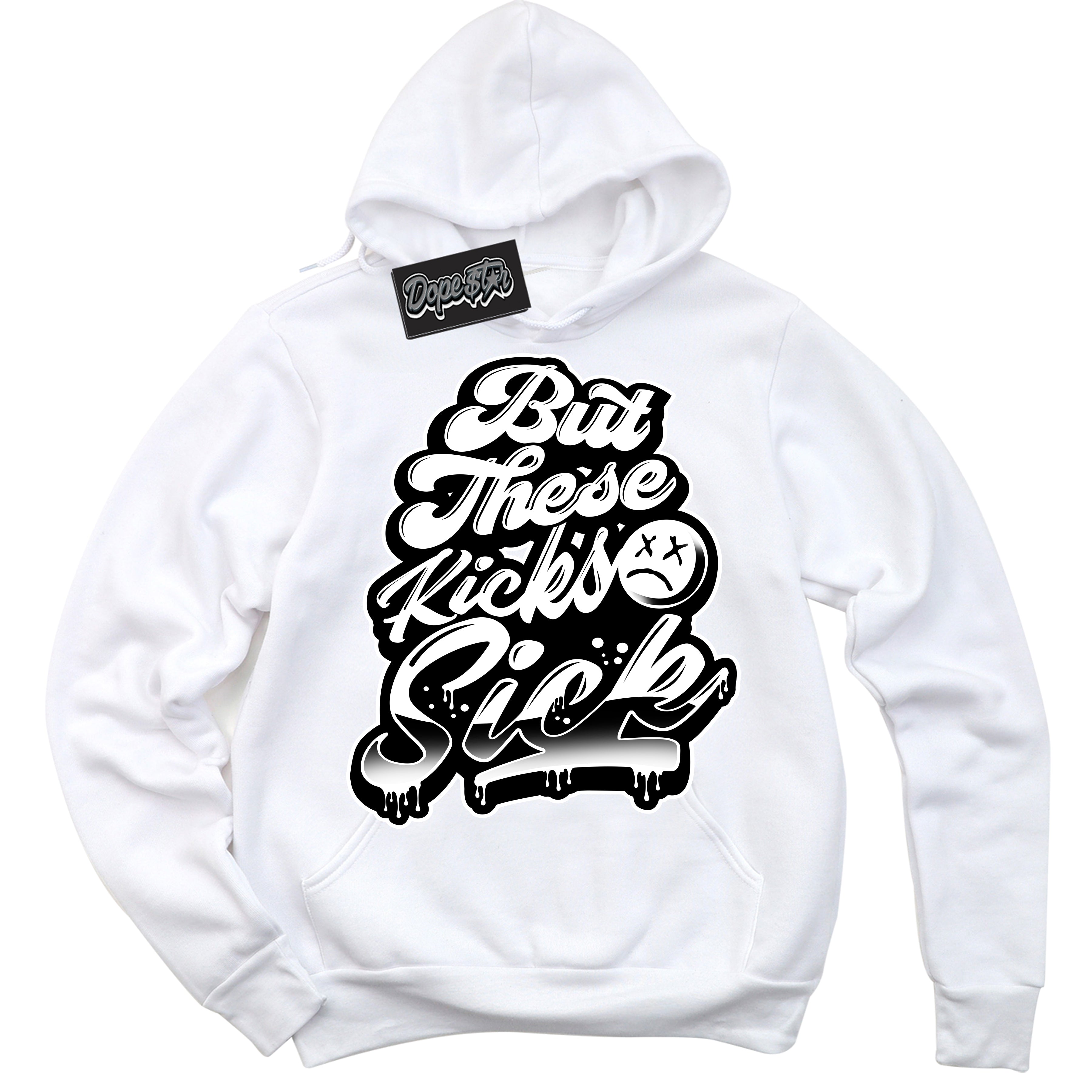 Cool White Hoodie with “Kick Sick” design that Perfectly Matches White Thunder 4s Jordans.