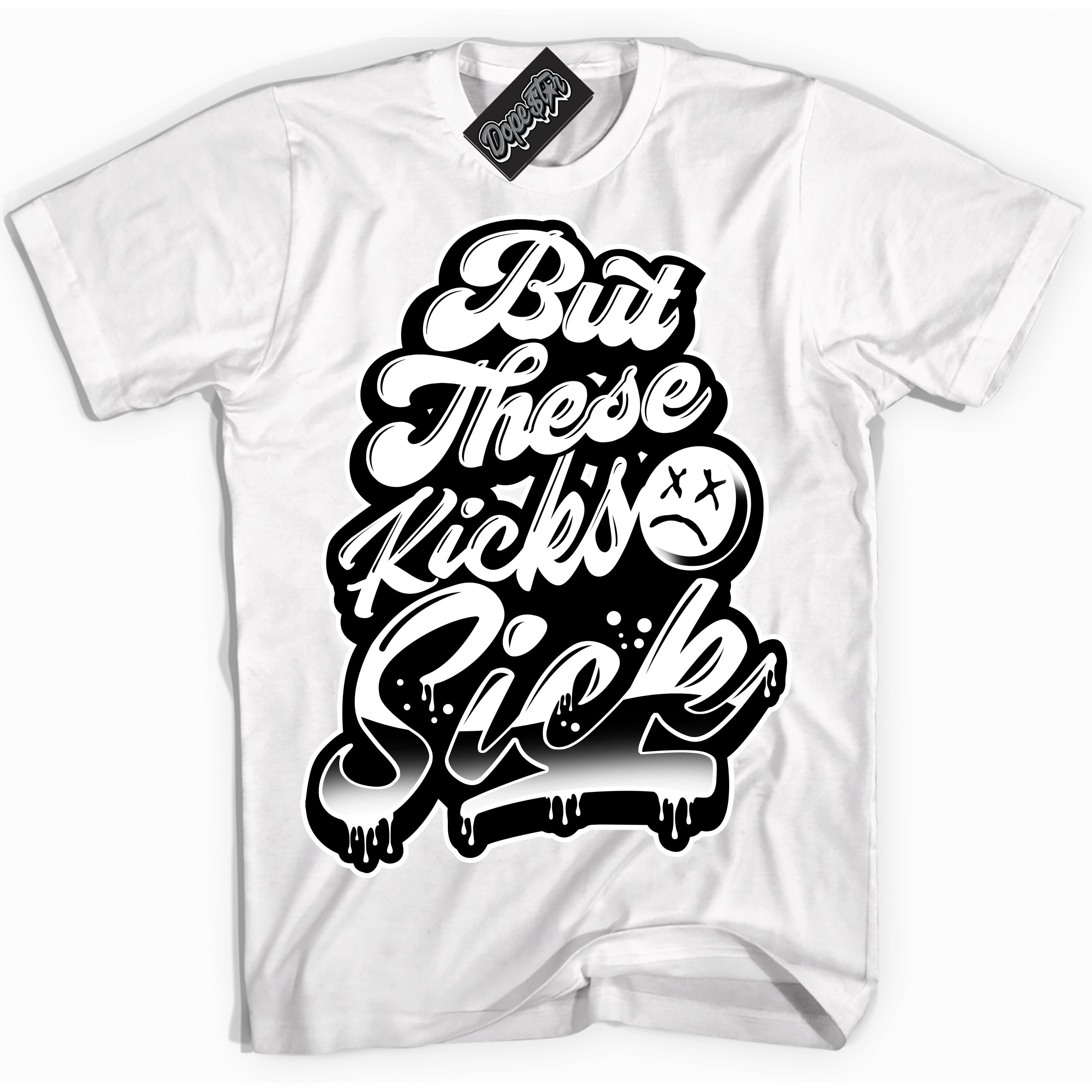 Cool White Shirt with “Kick Sick” design that perfectly matches the White Thunder 4s Jordans.