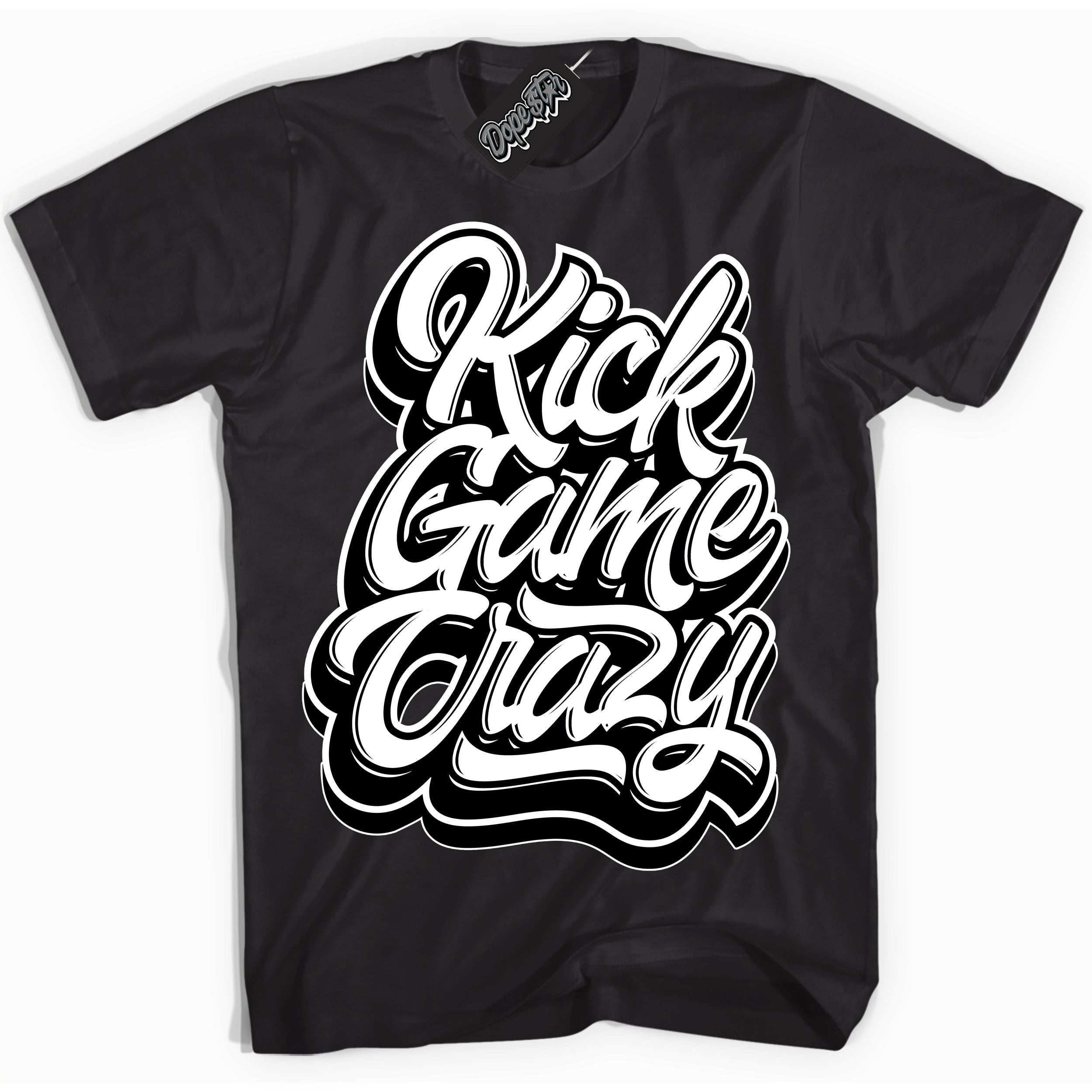 Cool Black Shirt with “Kick Game Crazy” design that perfectly matches the White Thunder 4s Jordans.