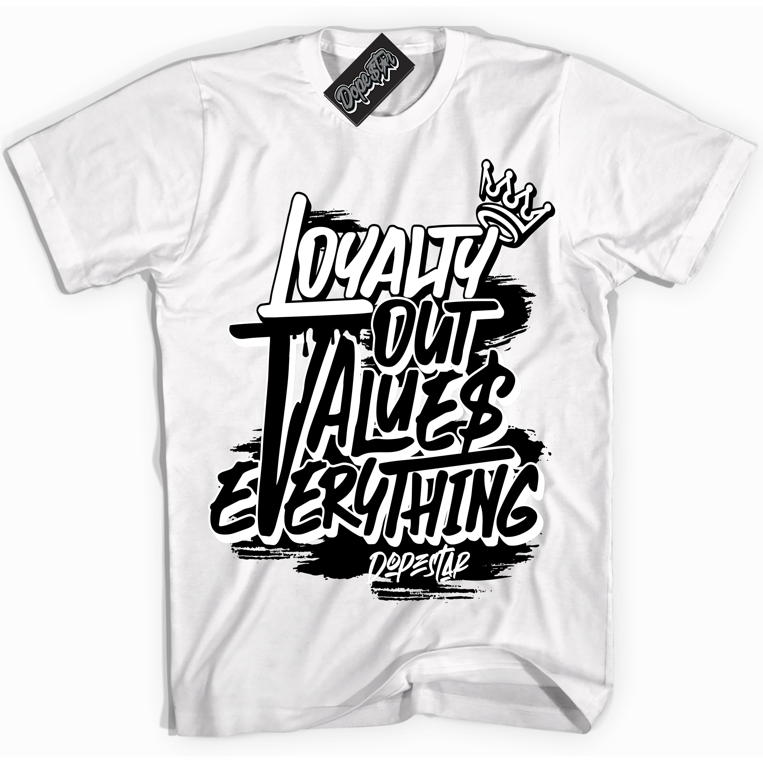 Cool White Shirt with “Loyalty Out Values Everything” design that perfectly matches the White Thunder 4s Jordans.