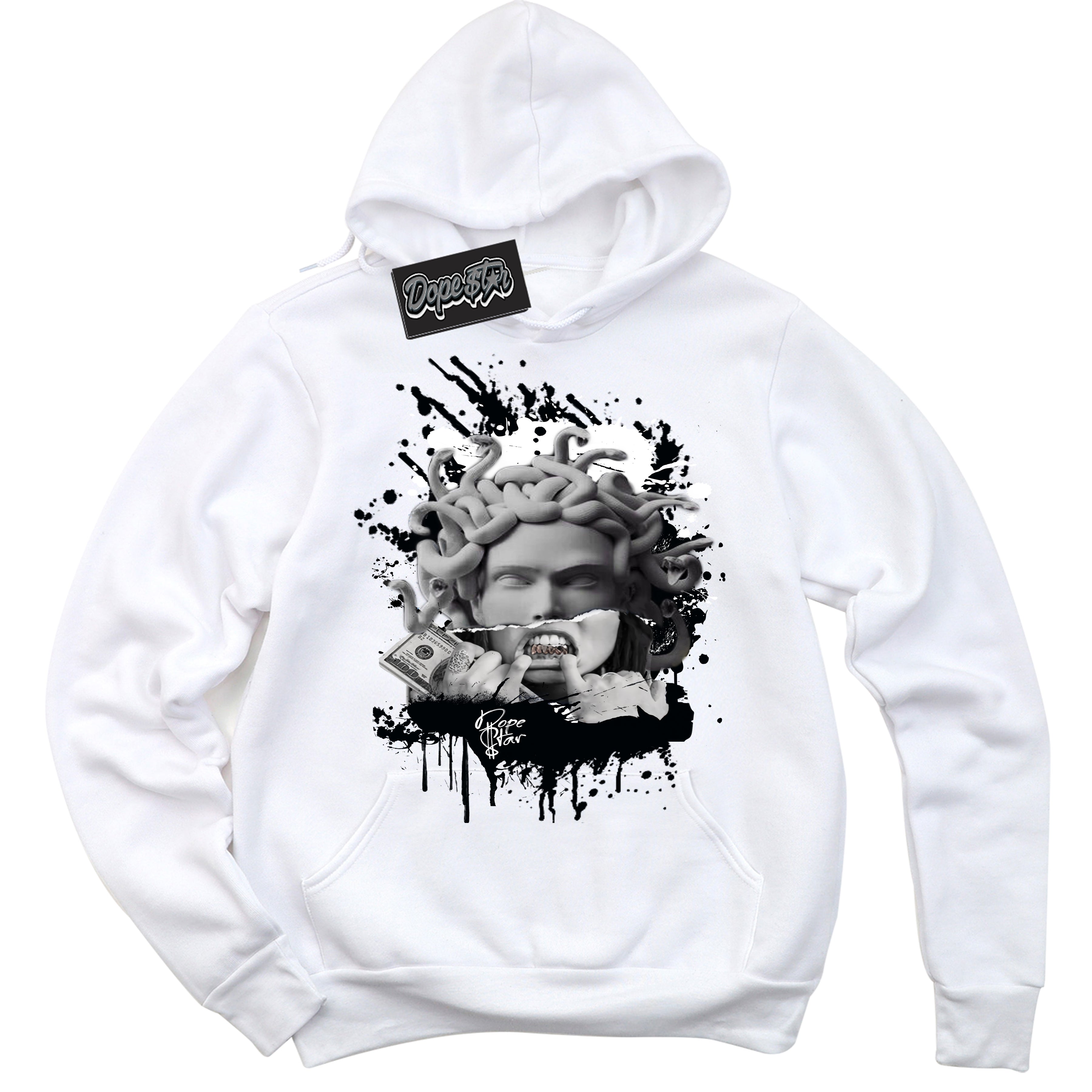 Cool White Hoodie with “Medusa” design that Perfectly Matches White Thunder 4s Jordans.