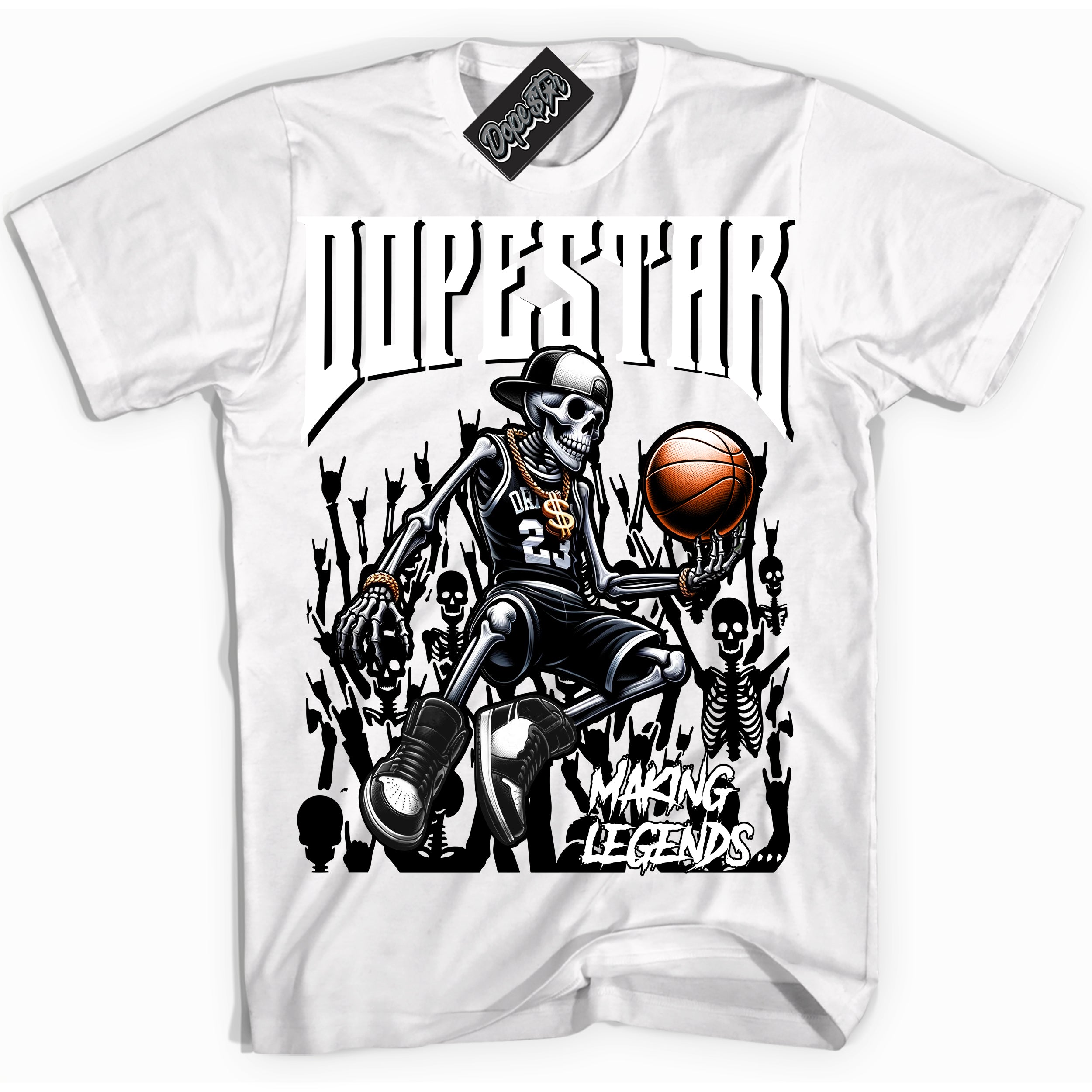 Cool White Shirt with “Making Legends” design that perfectly matches the White Thunder 4s Jordans.