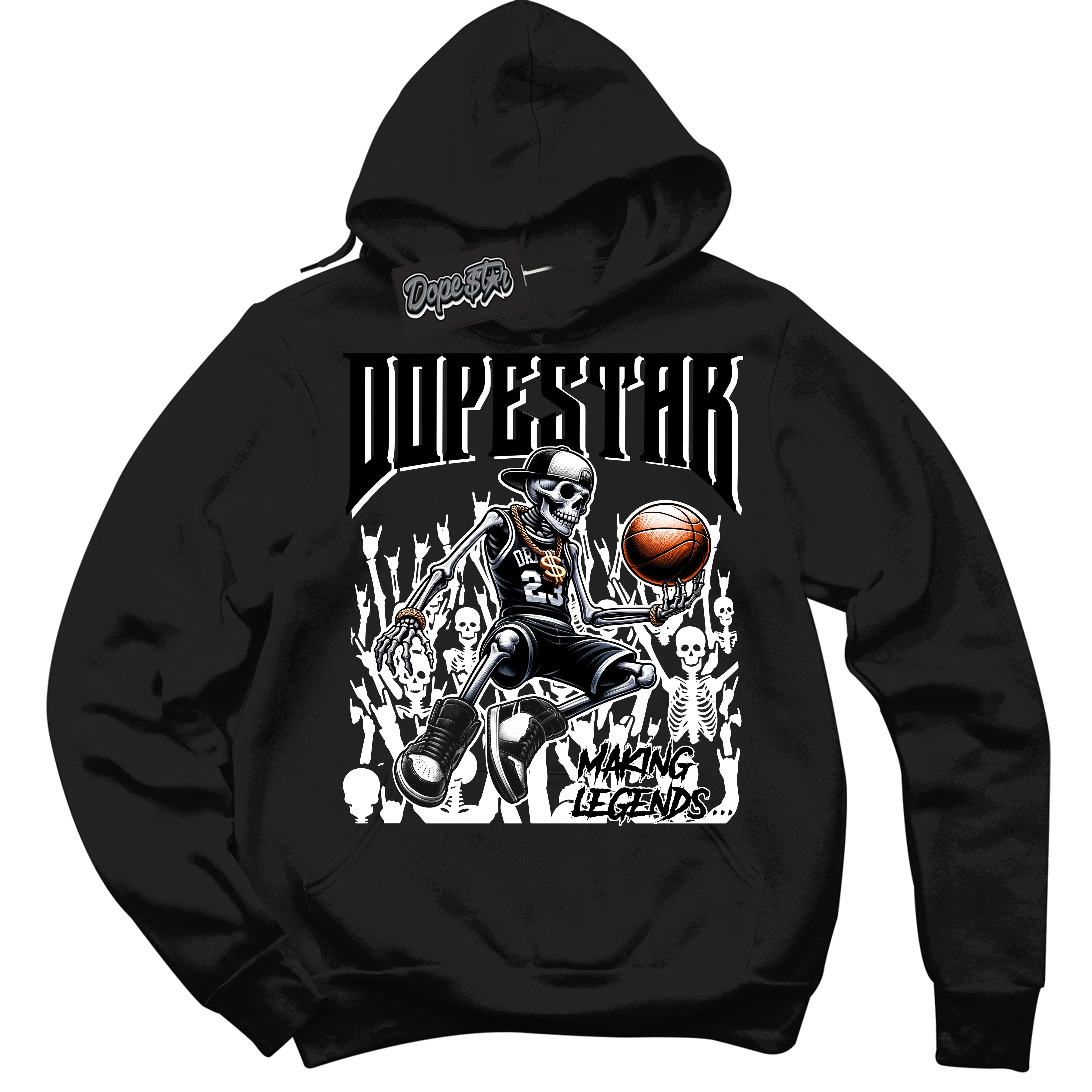 Cool Black Hoodie with “Making Legends” design that Perfectly Matches White Thunder 4s Jordans.