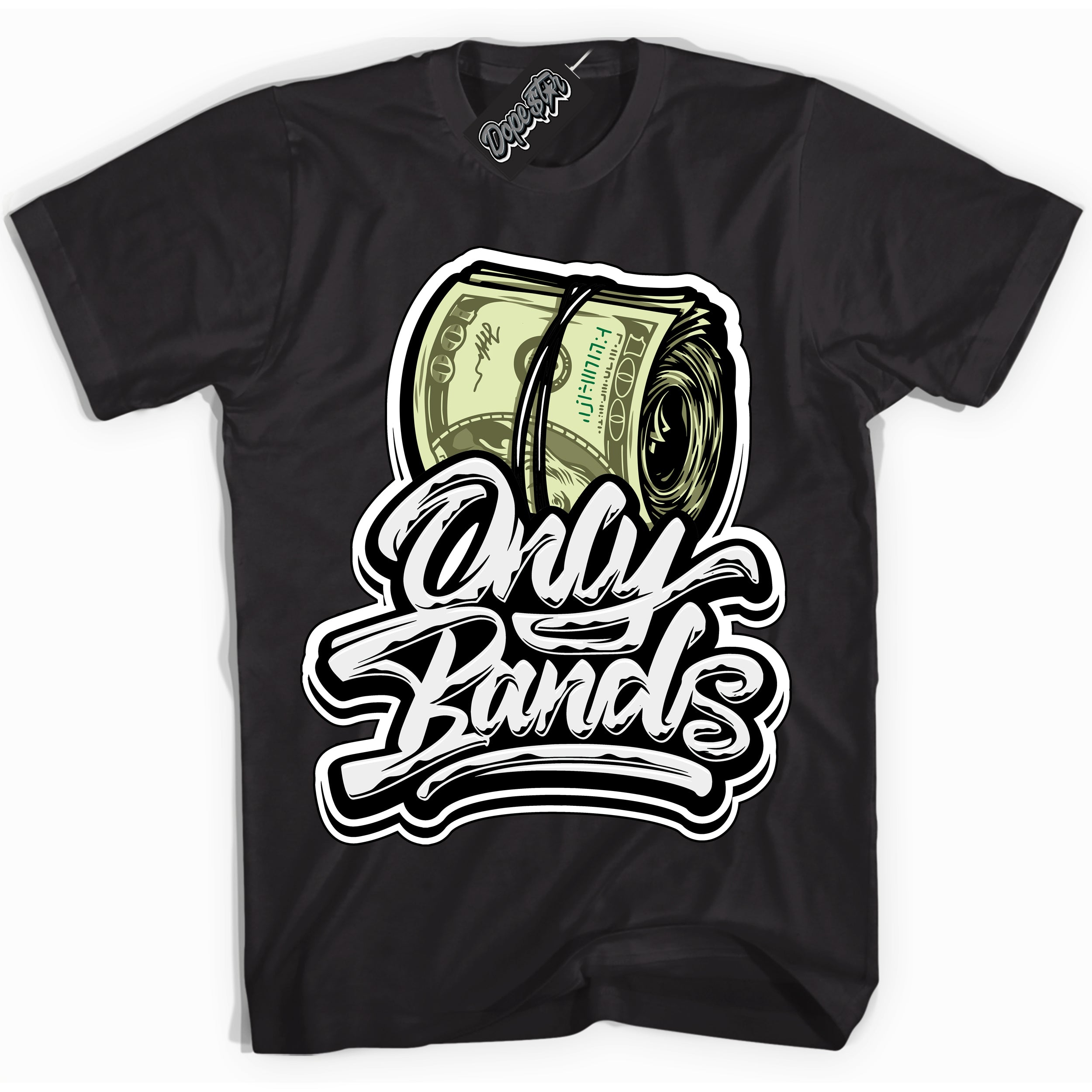 Cool Black Shirt with “Only Bands” design that perfectly matches the White Thunder 4s Jordans.