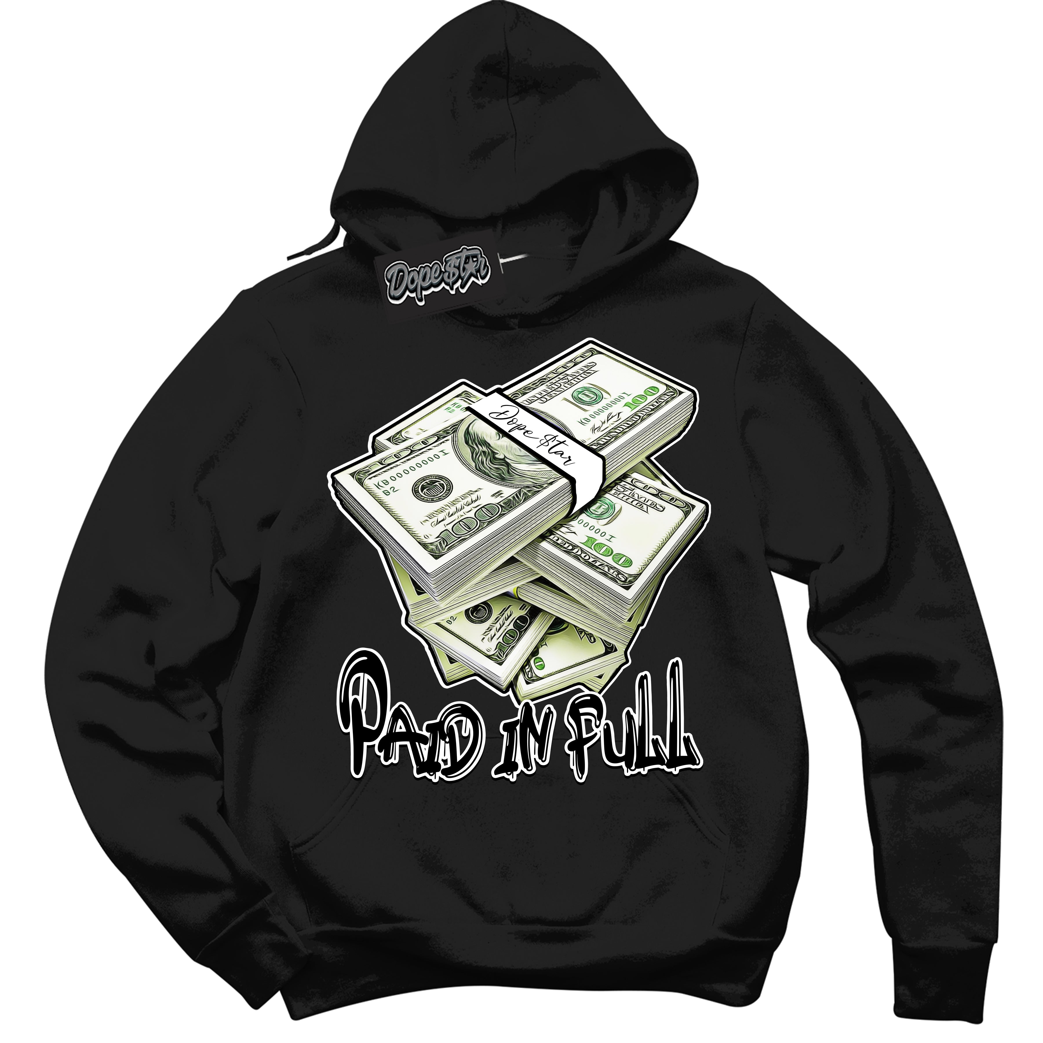 Cool Black Hoodie with “Paid In Full” design that Perfectly Matches White Thunder 4s Jordans.