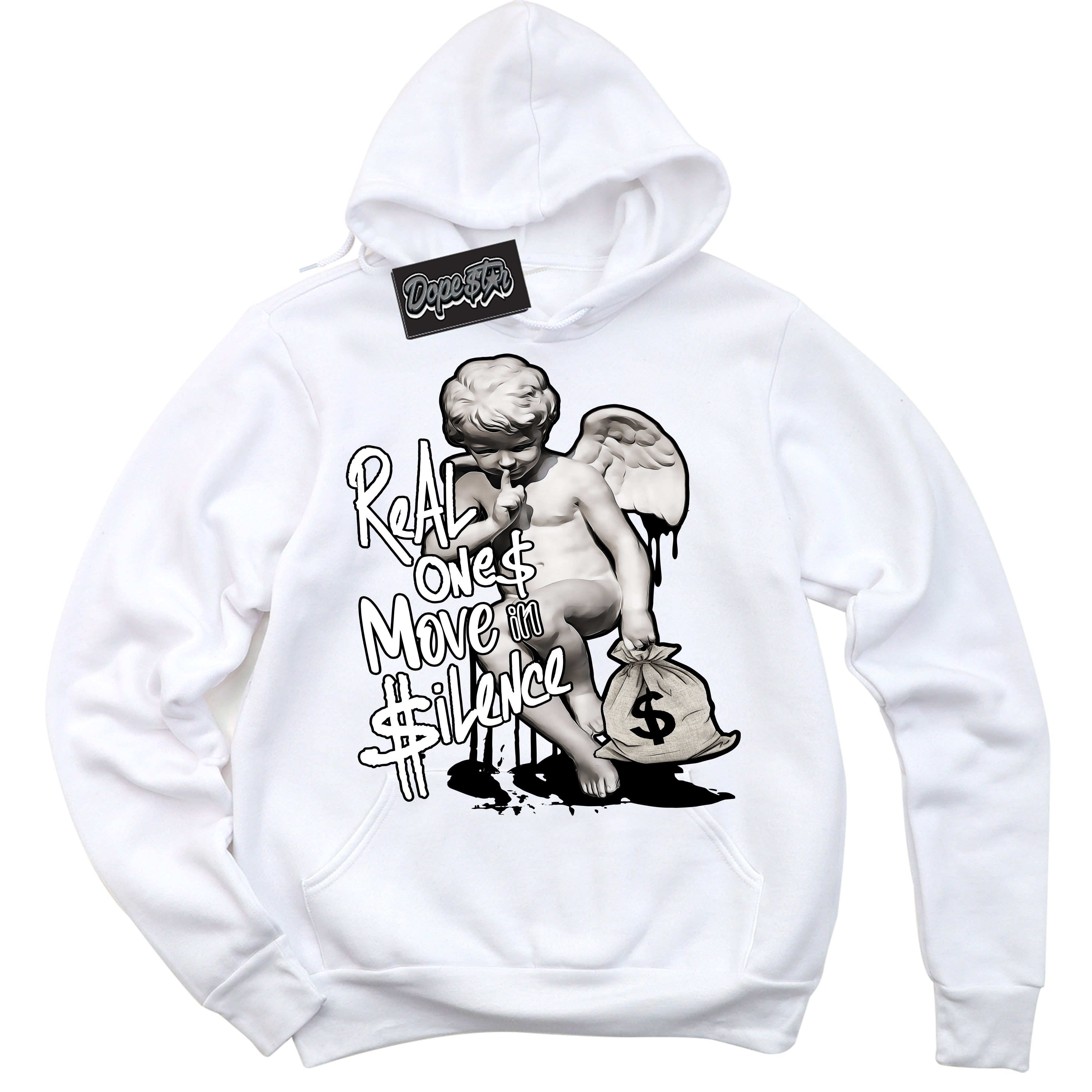 Cool White Hoodie with “Real Ones Cherub” design that Perfectly Matches White Thunder 4s Jordans.