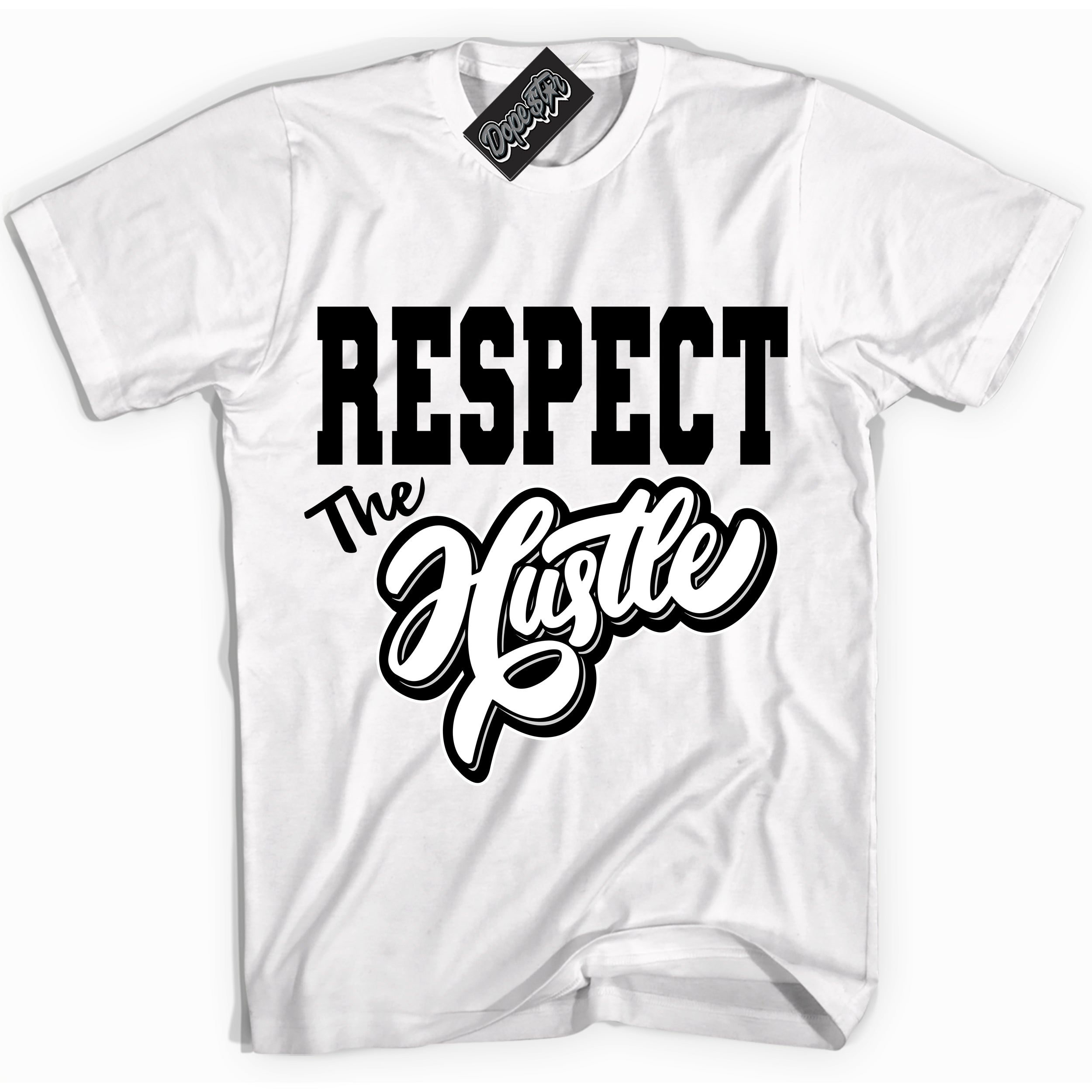 Cool White Shirt with “Respect The Hustle” design that perfectly matches the White Thunder 4s Jordans.