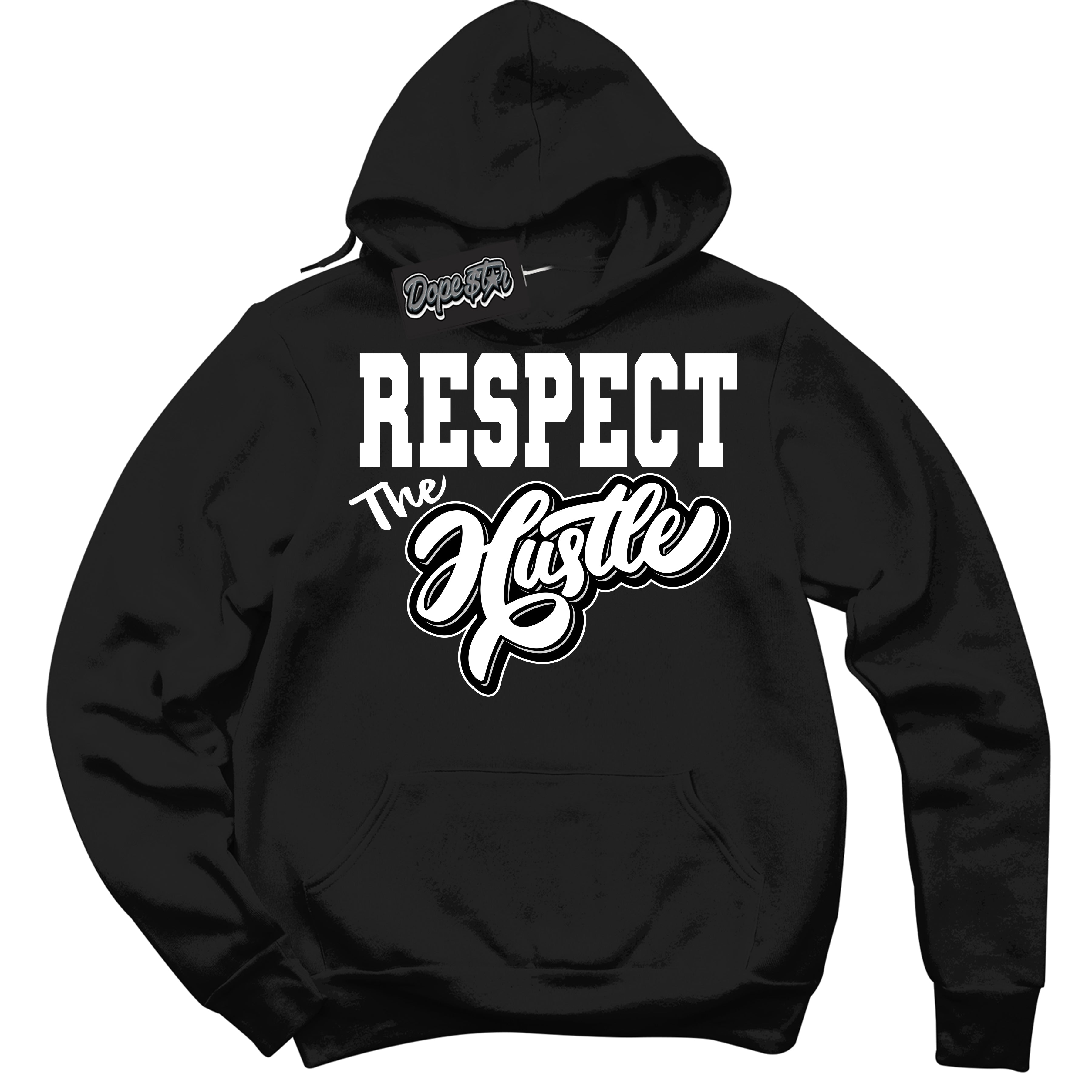 Cool Black Hoodie with “Respect The Hustle” design that Perfectly Matches White Thunder 4s Jordans.