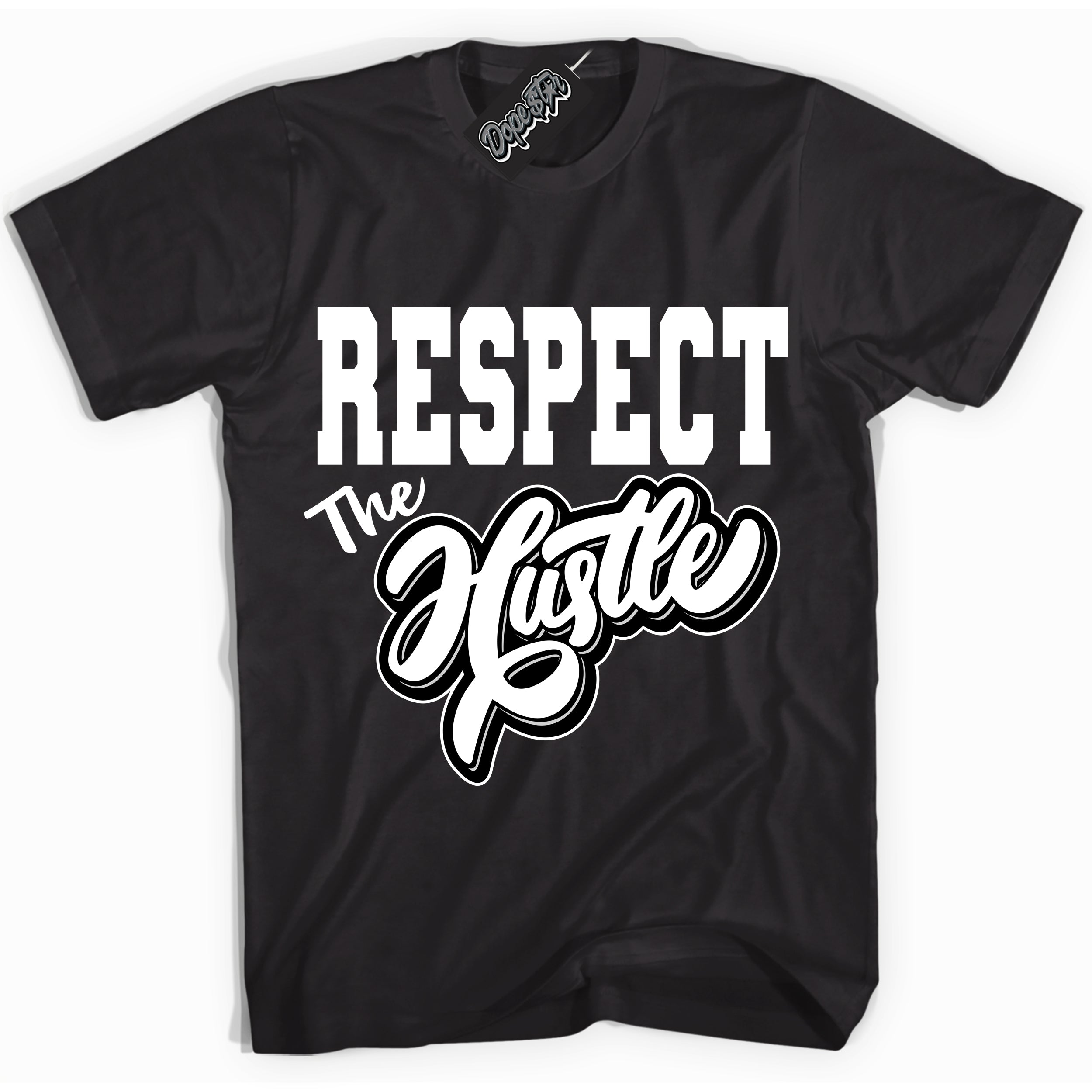 Cool Black Shirt with “Respect The Hustle” design that perfectly matches the White Thunder 4s Jordans.