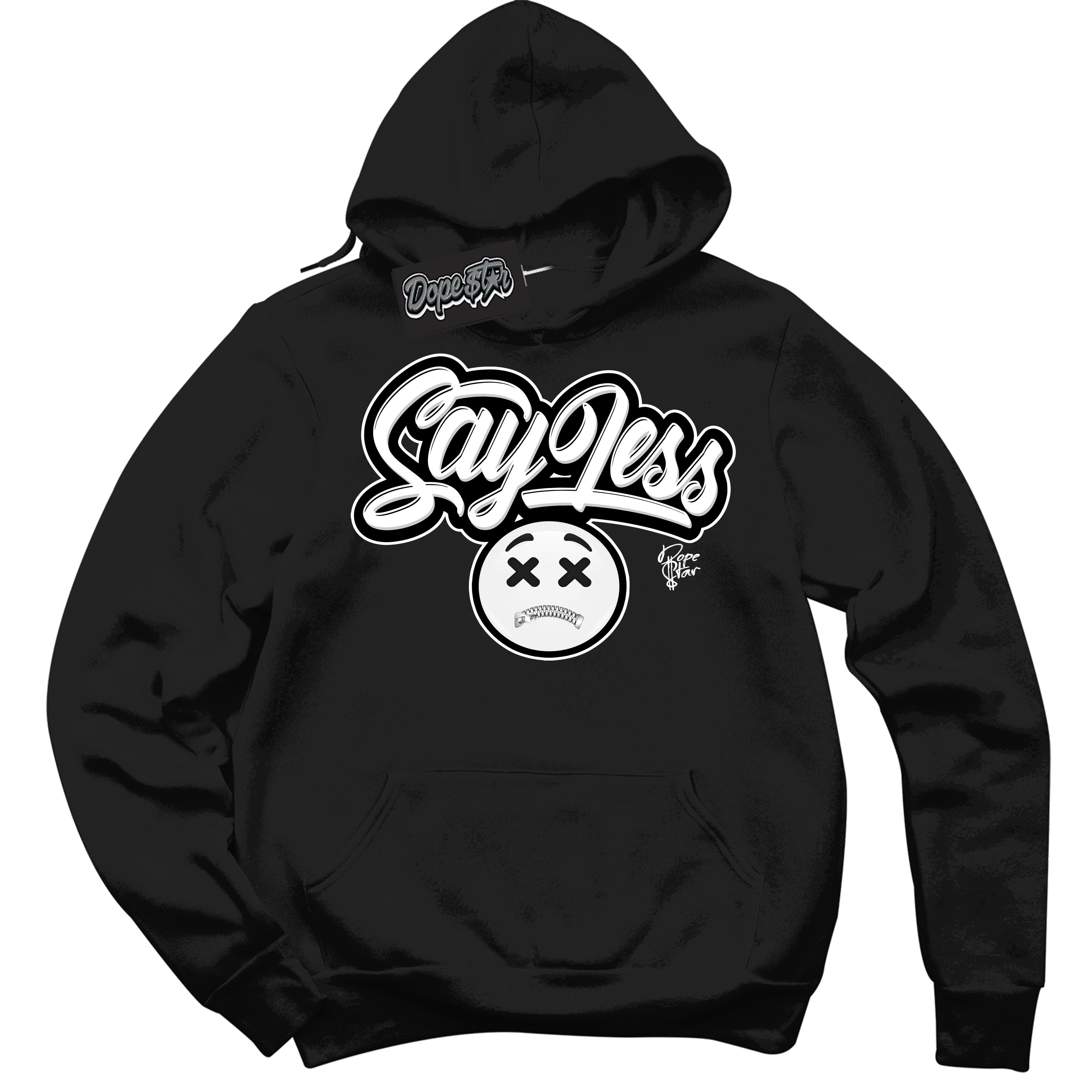 Cool Black Hoodie with “Say Less” design that Perfectly Matches White Thunder 4s Jordans.