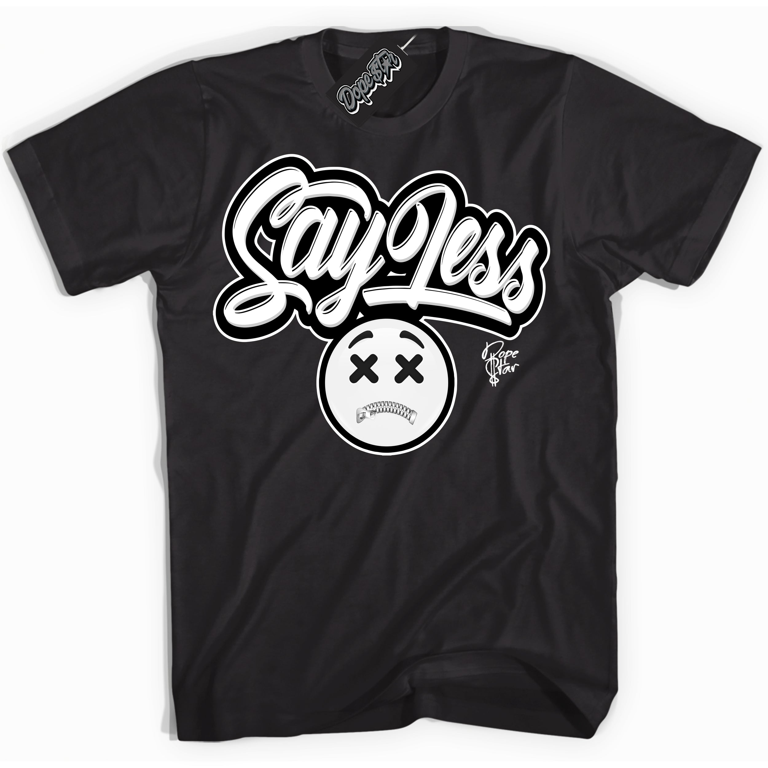 Cool Black Shirt with “Say Less” design that perfectly matches the White Thunder 4s Jordans.