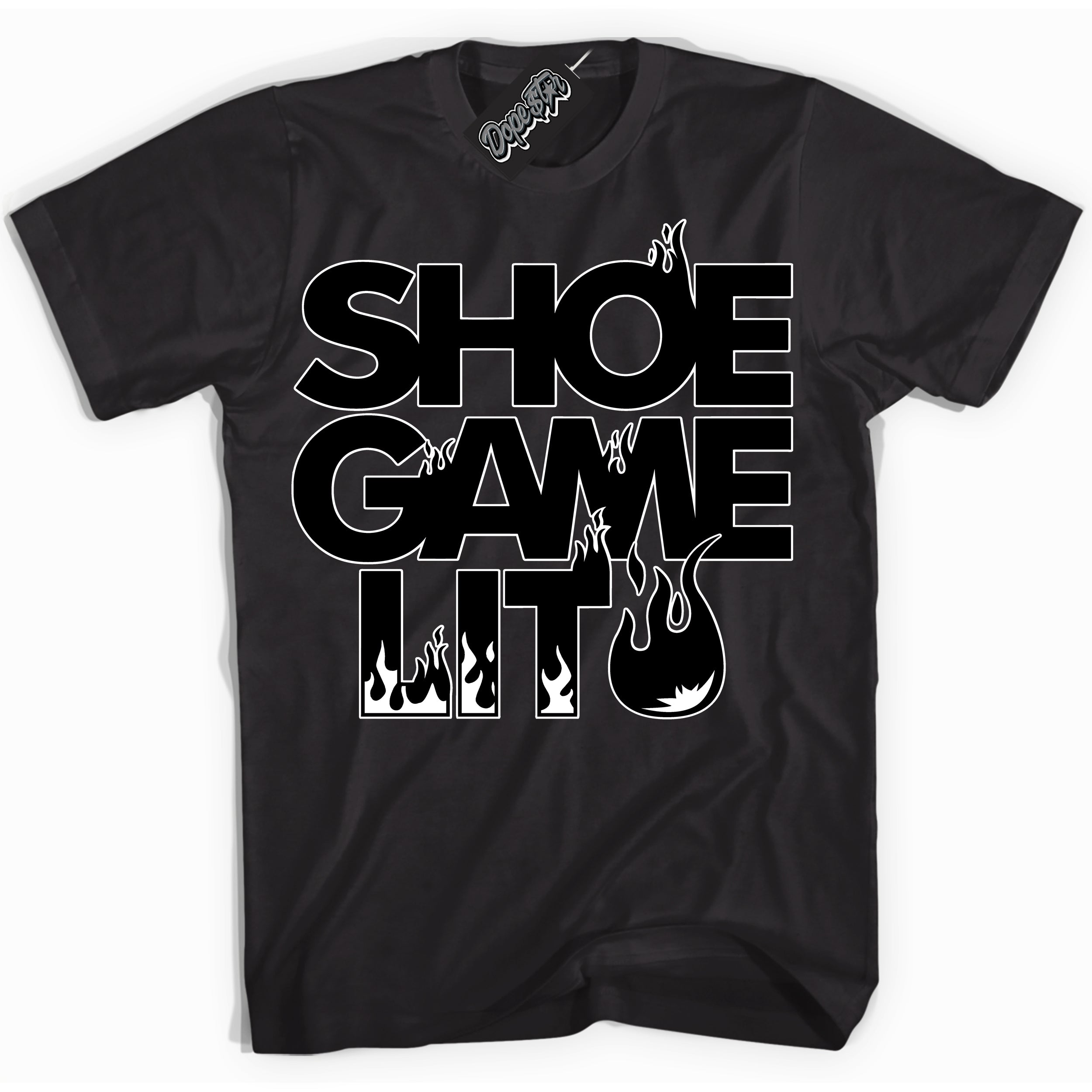 Cool Black Shirt with “Shoe Game Lit” design that perfectly matches the White Thunder 4s Jordans.