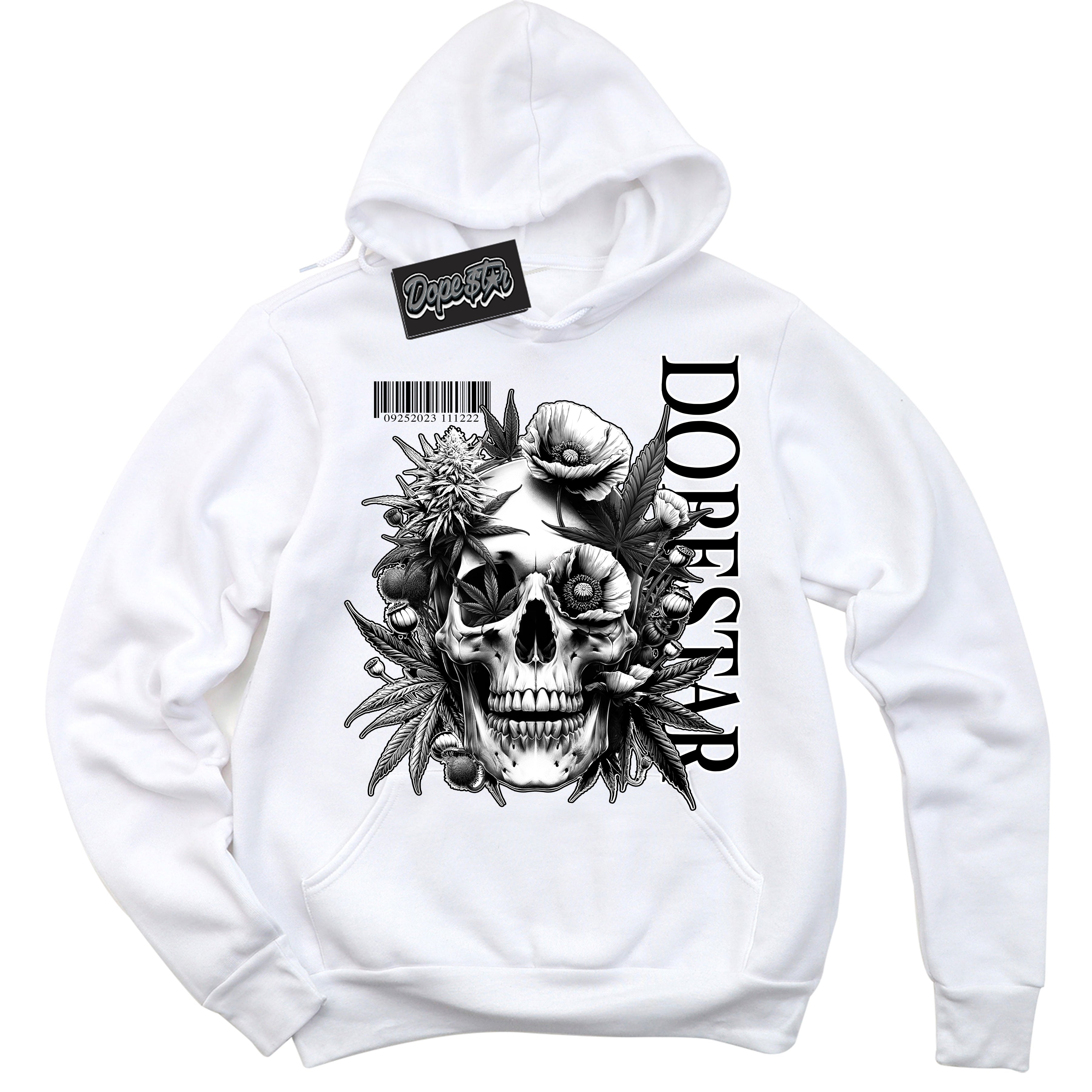 Cool White Hoodie with “Skull Poppies” design that Perfectly Matches White Thunder 4s Jordans.