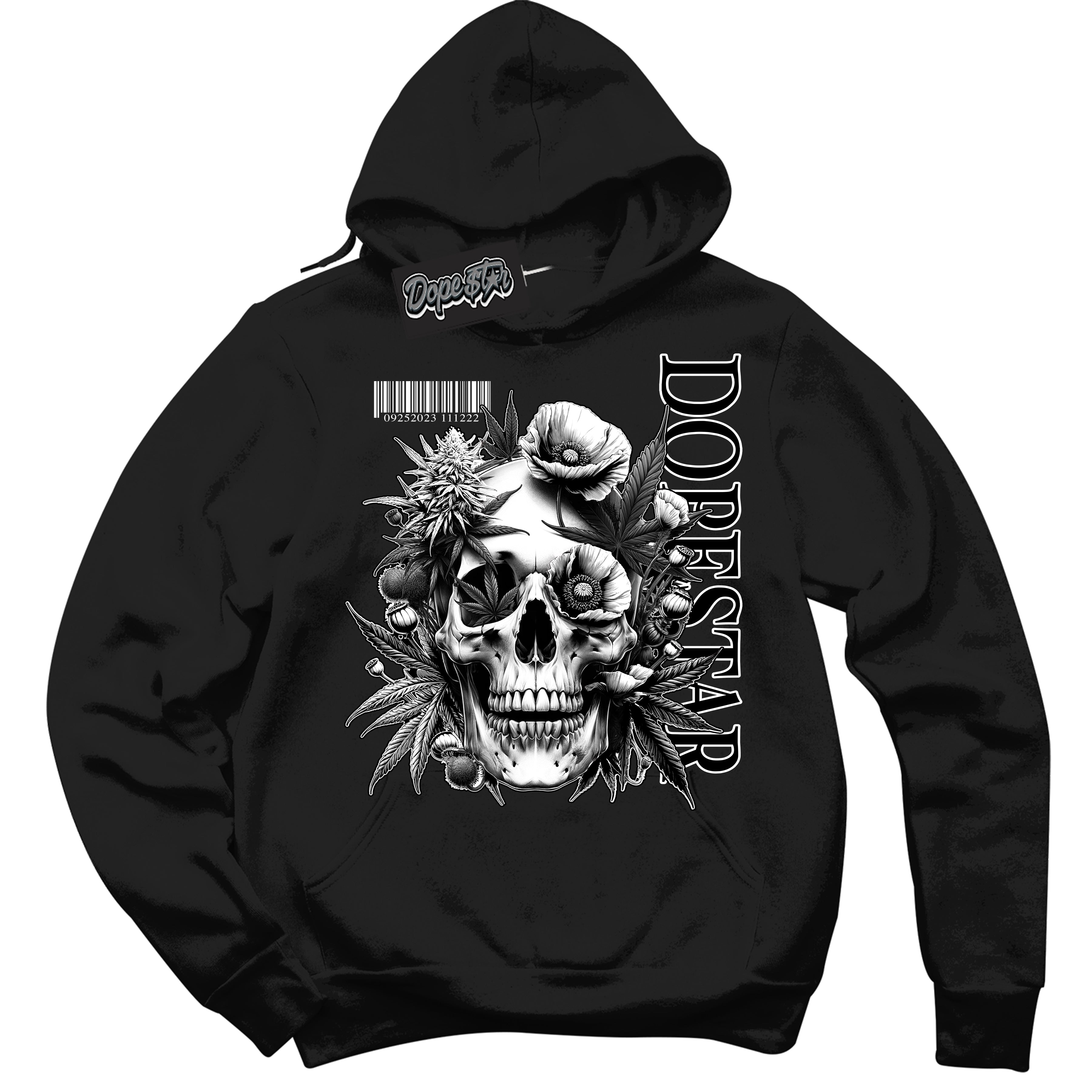 Cool Black Hoodie with “Skull Poppies” design that Perfectly Matches White Thunder 4s Jordans.