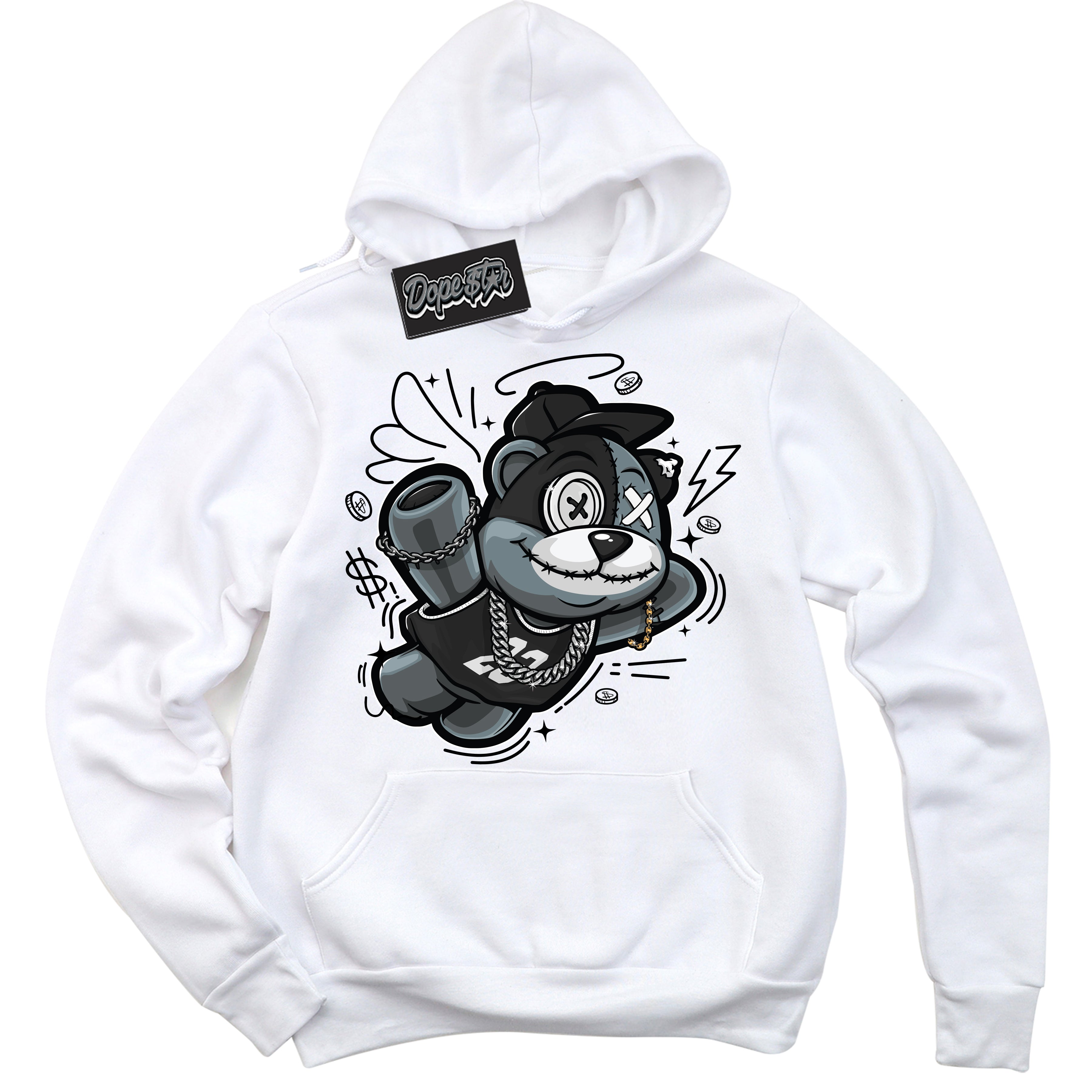 Cool White Hoodie with “Slam Dunk Bear” design that Perfectly Matches White Thunder 4s Jordans.