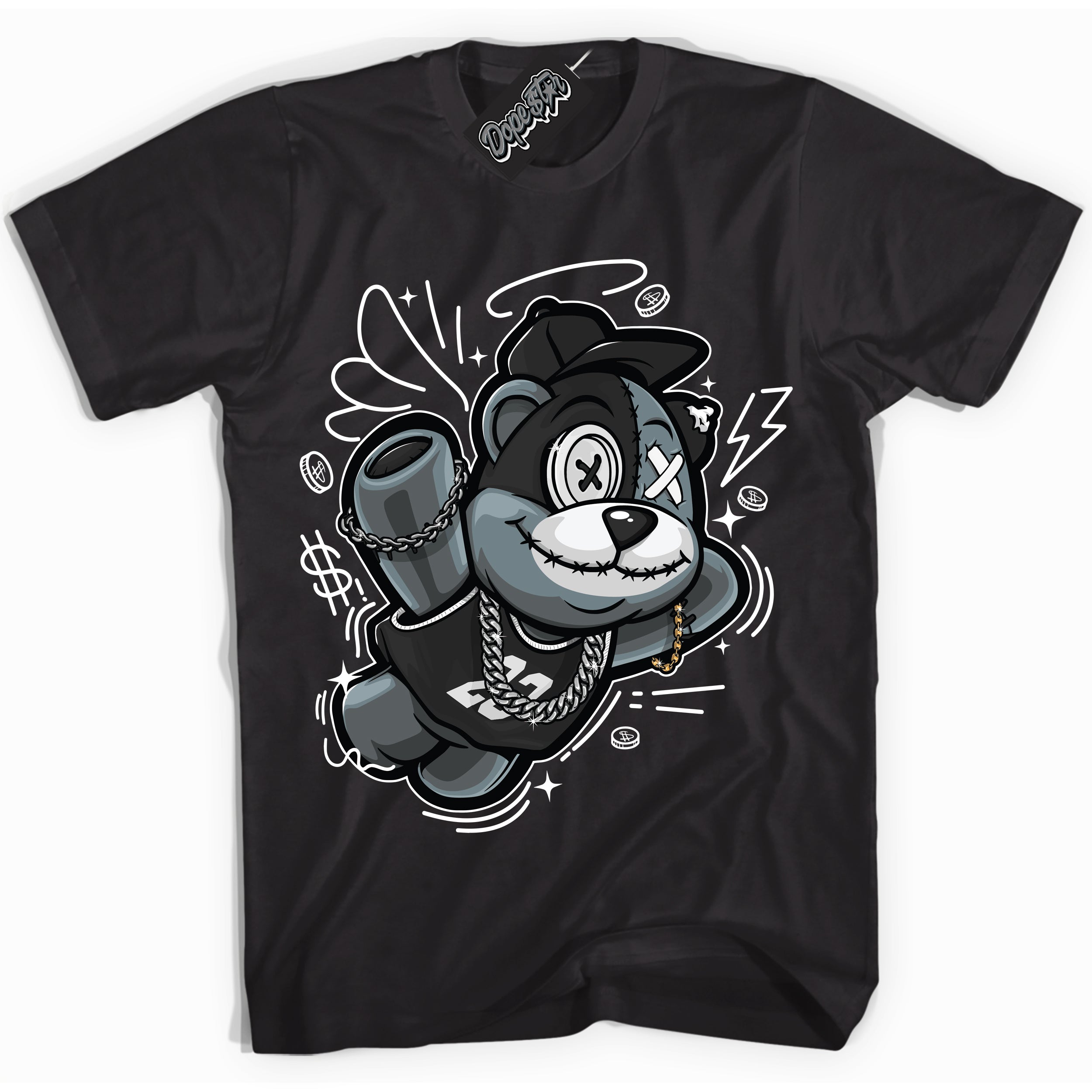 Cool Black Shirt with “Slam Dunk Bear” design that perfectly matches the White Thunder 4s Jordans.