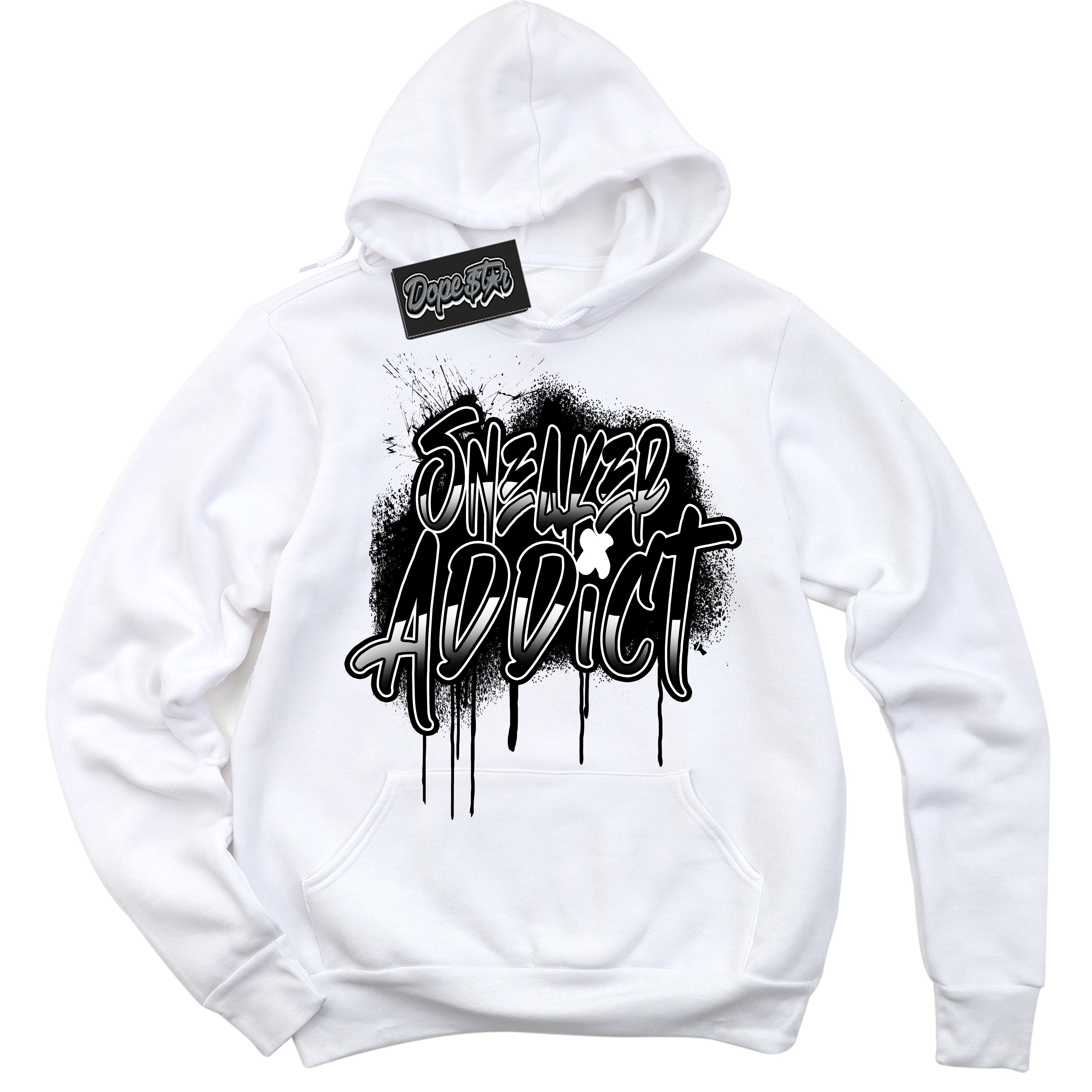 Cool White Hoodie with “Sneaker Addict” design that Perfectly Matches White Thunder 4s Jordans.